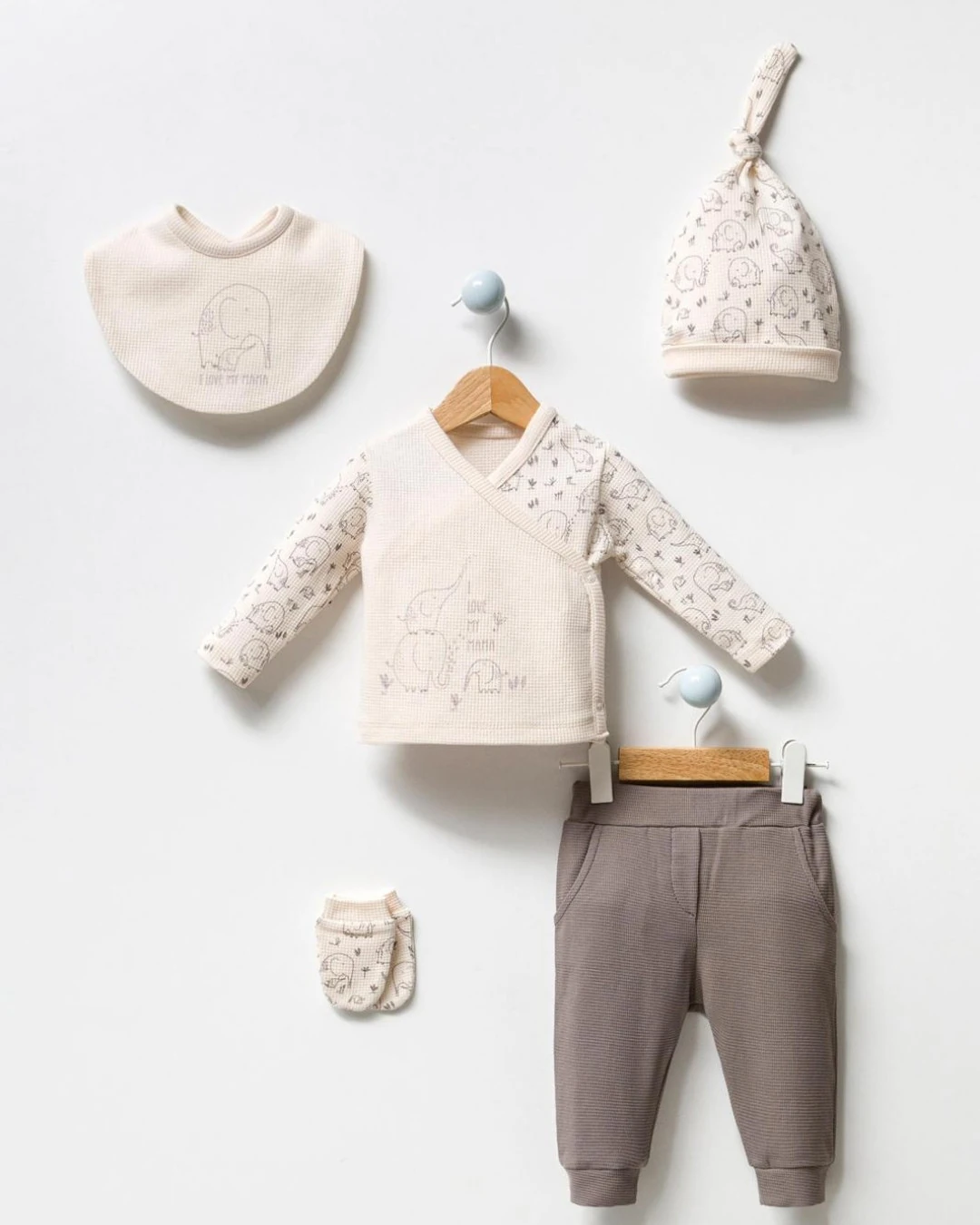 Fil Desenli 5 Parça Hastane Çıkış Seti HS98