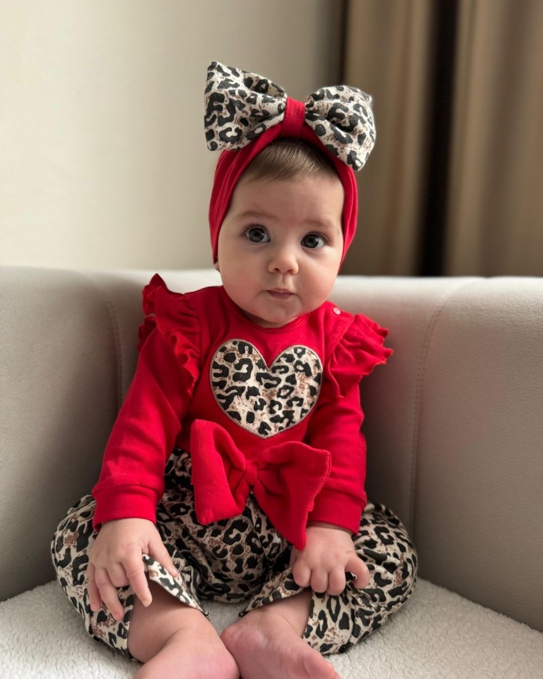 Leopar Kalp Desenli Kız Bebek Tulumu TLM62