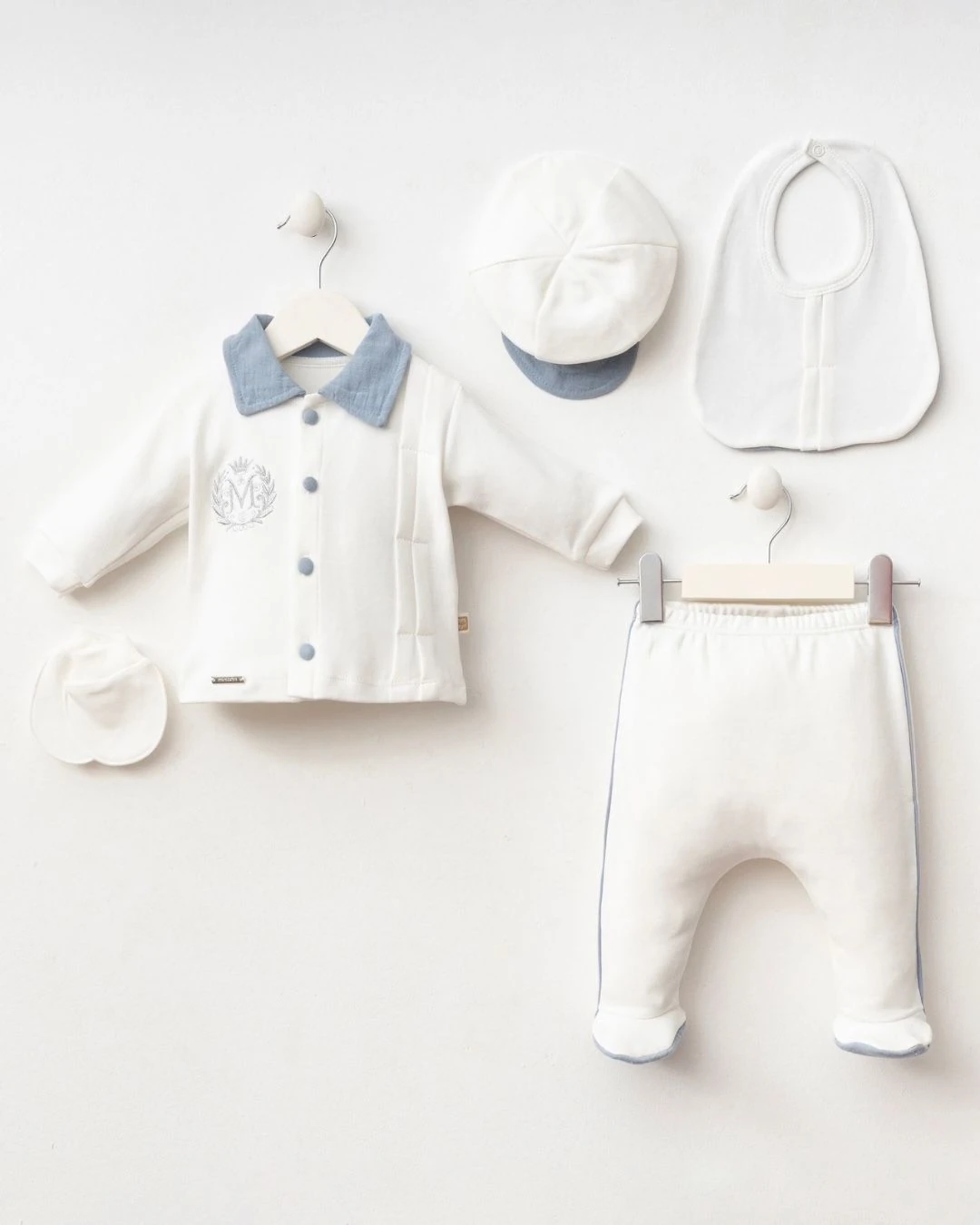 Cotton Baby Erkek Bebek 5li Hastane Çıkış Seti - Beyaz