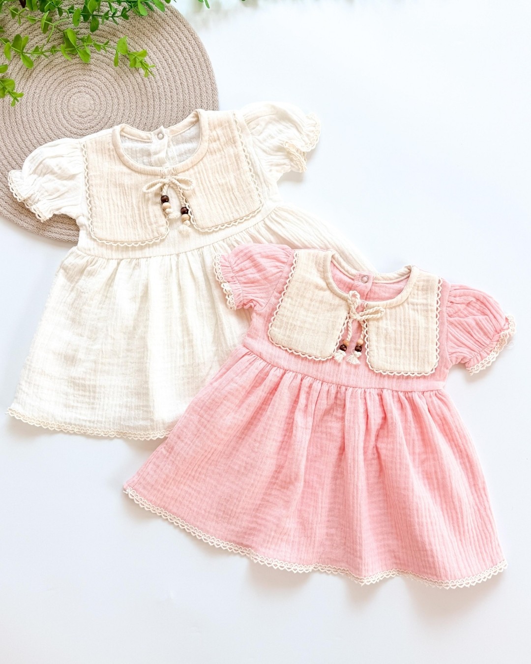 Yakalı Müslin Kısa Kollu Kız Bebek Elbisesi ELB10