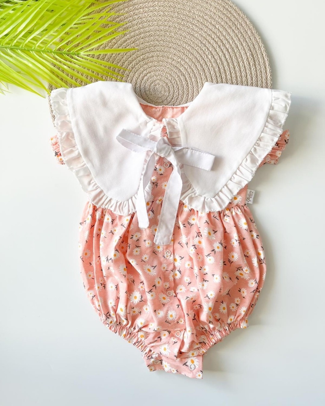 Bebe Yakalı Pembe Çiçekli Kız Bebek Romper TLM188