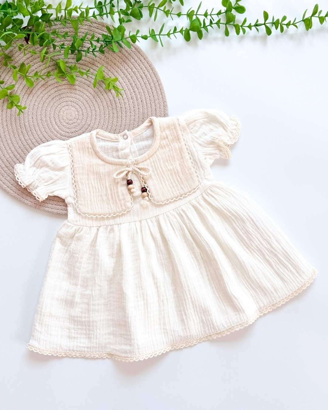 Yakalı Müslin Kısa Kollu Kız Bebek Elbisesi ELB10