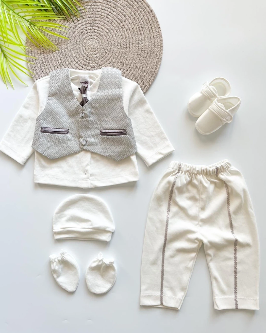 Smokin Yelekli Erkek Bebek Mevlit Seti - Gri