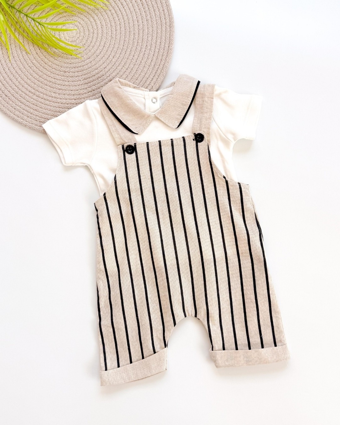 Çizgili Polo Yaka Erkek Bebek Salopet Takımı TLM134