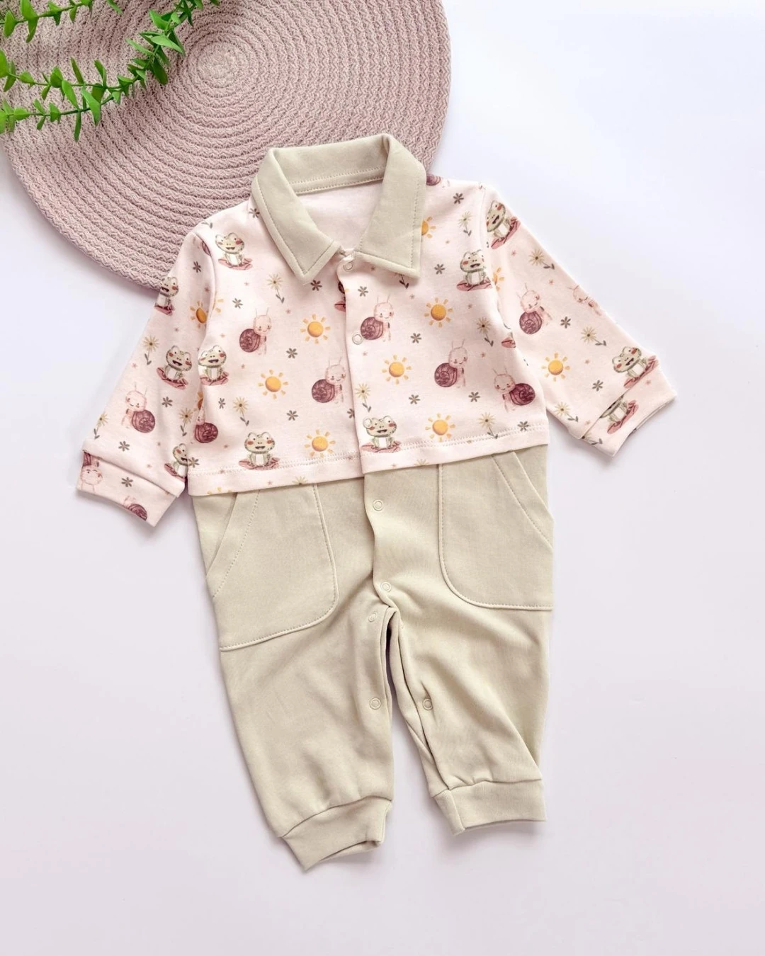 Sevimli Kurbağa Desenli Erkek Bebek Tulumu TLM269 - Yeşil