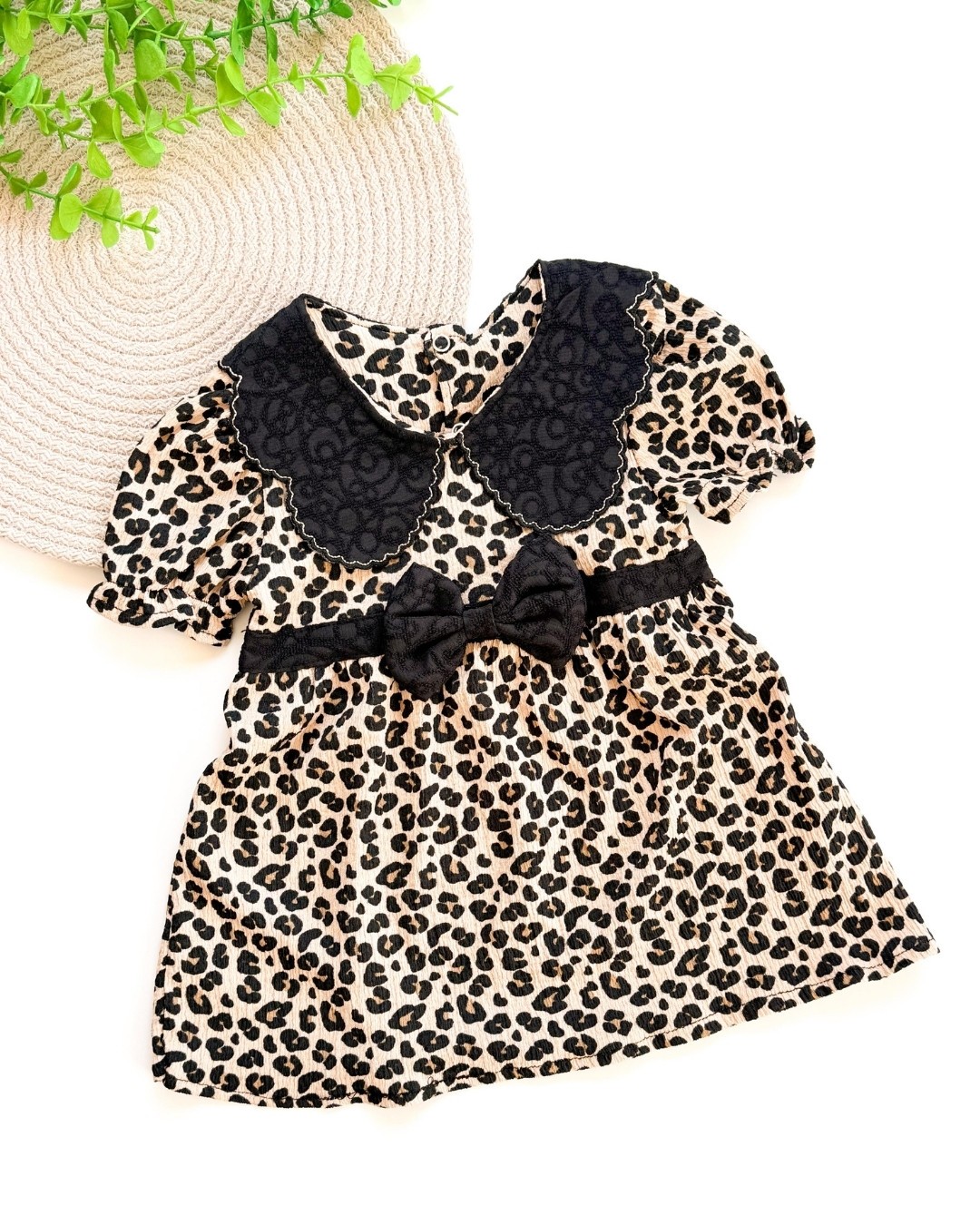 Yakalı Leopar Kız Bebek Elbisesi ELB09