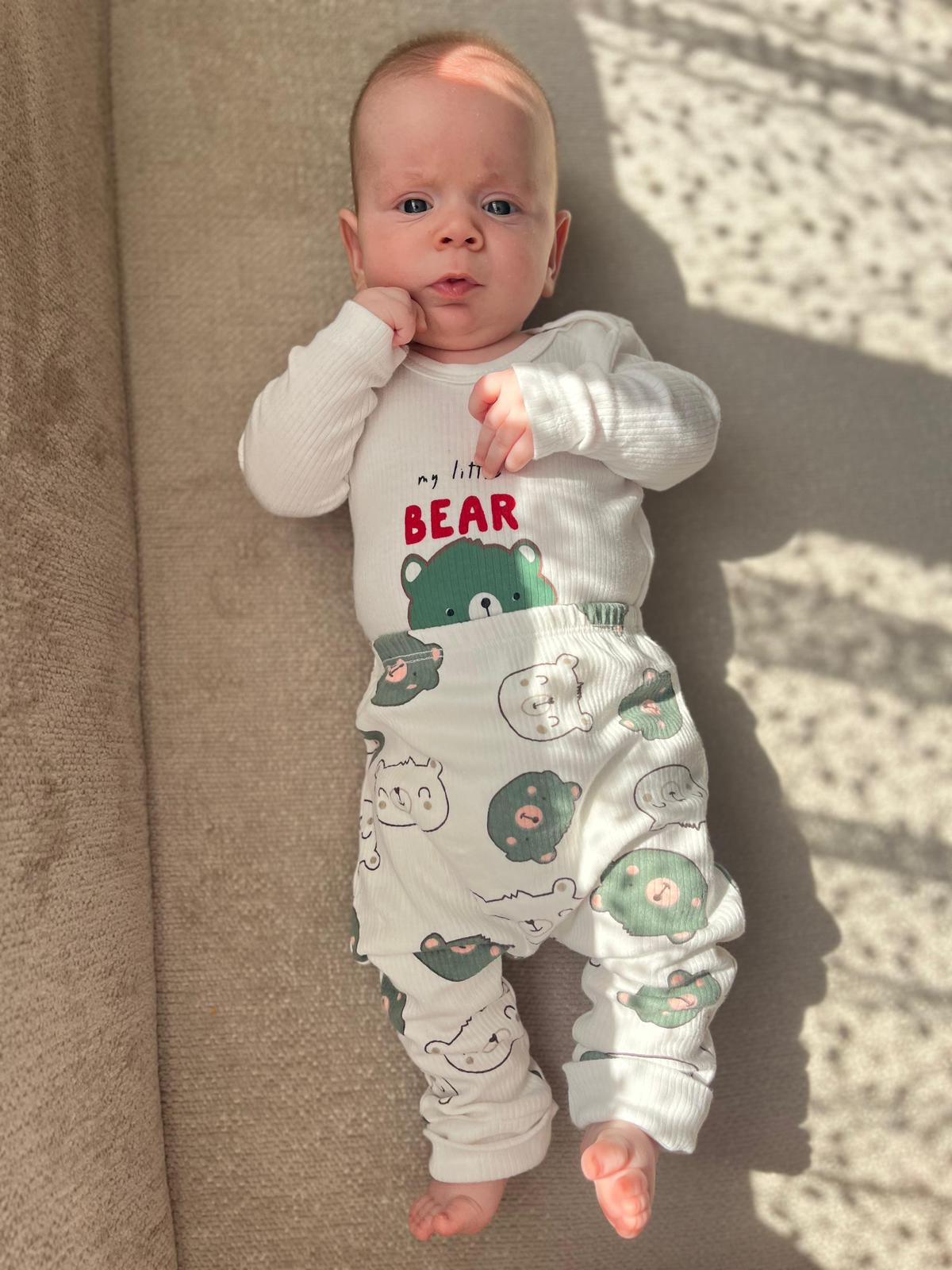 Teddy Ayıcık Baskılı Bebek Alt Üst Takım AÜ42 - Yeşil