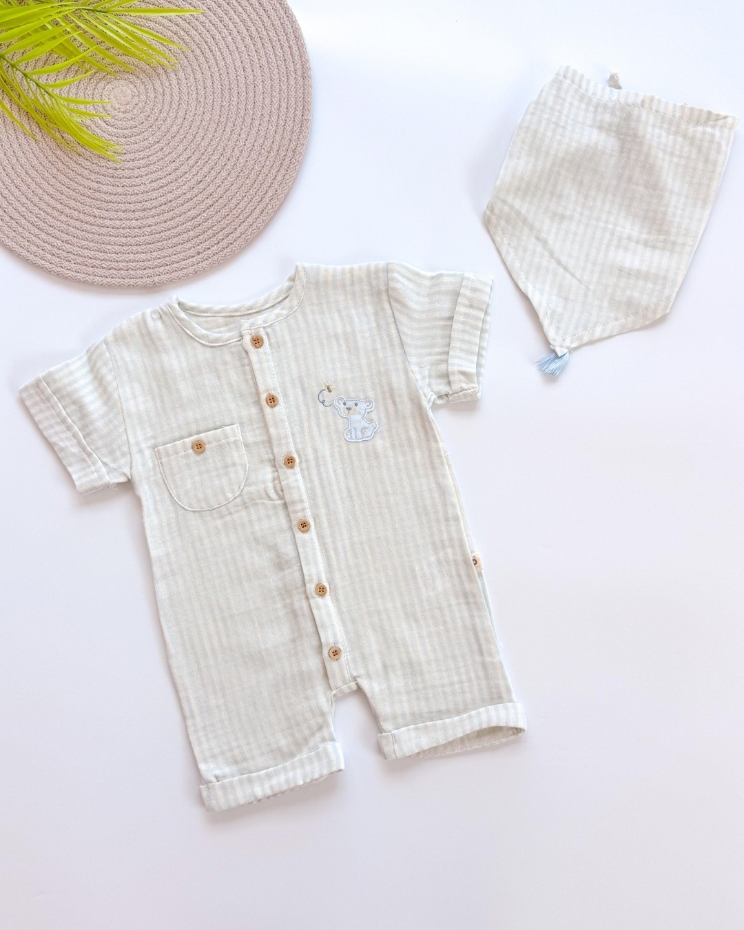 Soft Stripes Fularlı Müslin Bebek Tulumu TLM143