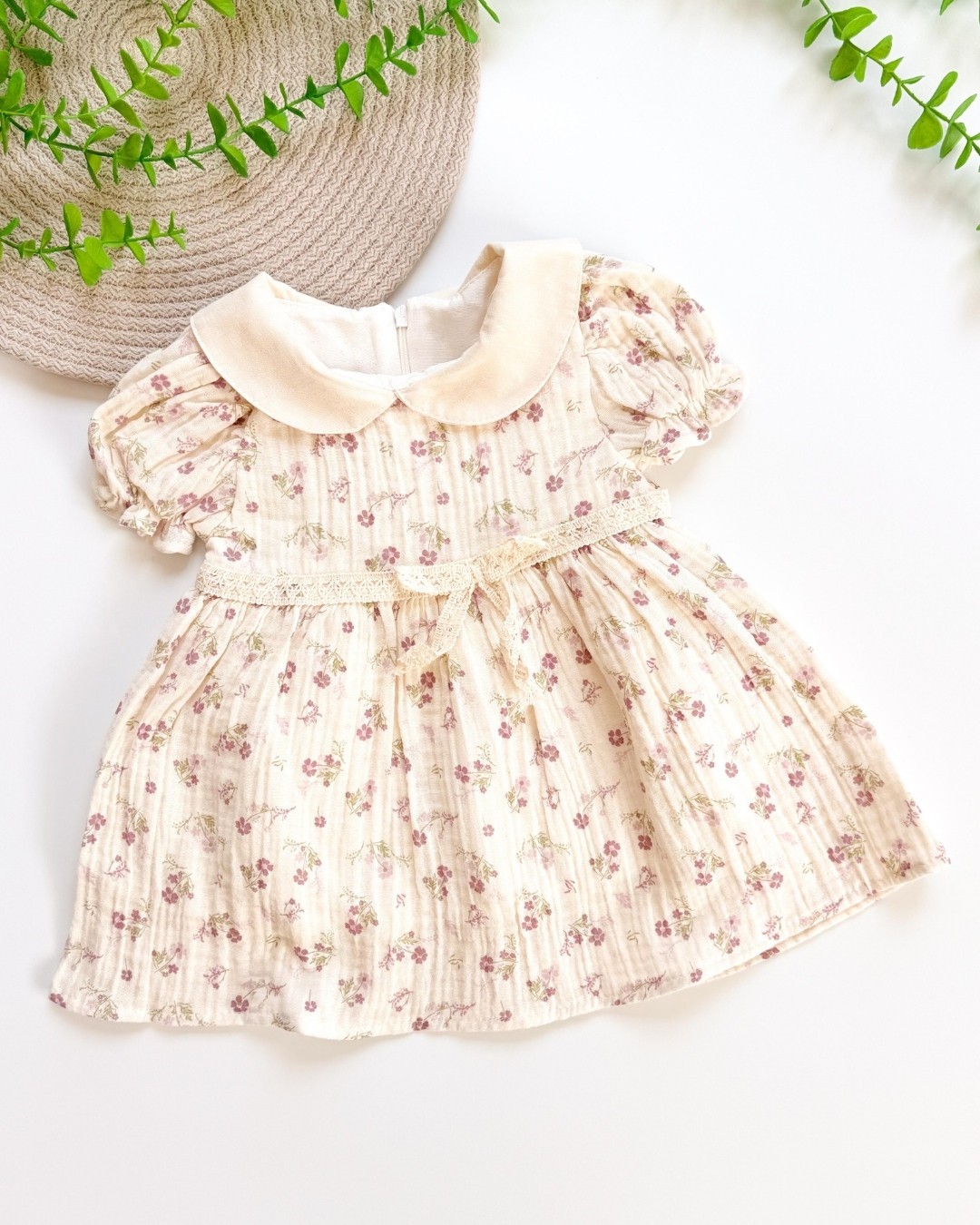 Bebe Yakalı Çiçekli Kız Bebek Elbisesi ELB17 - Mor
