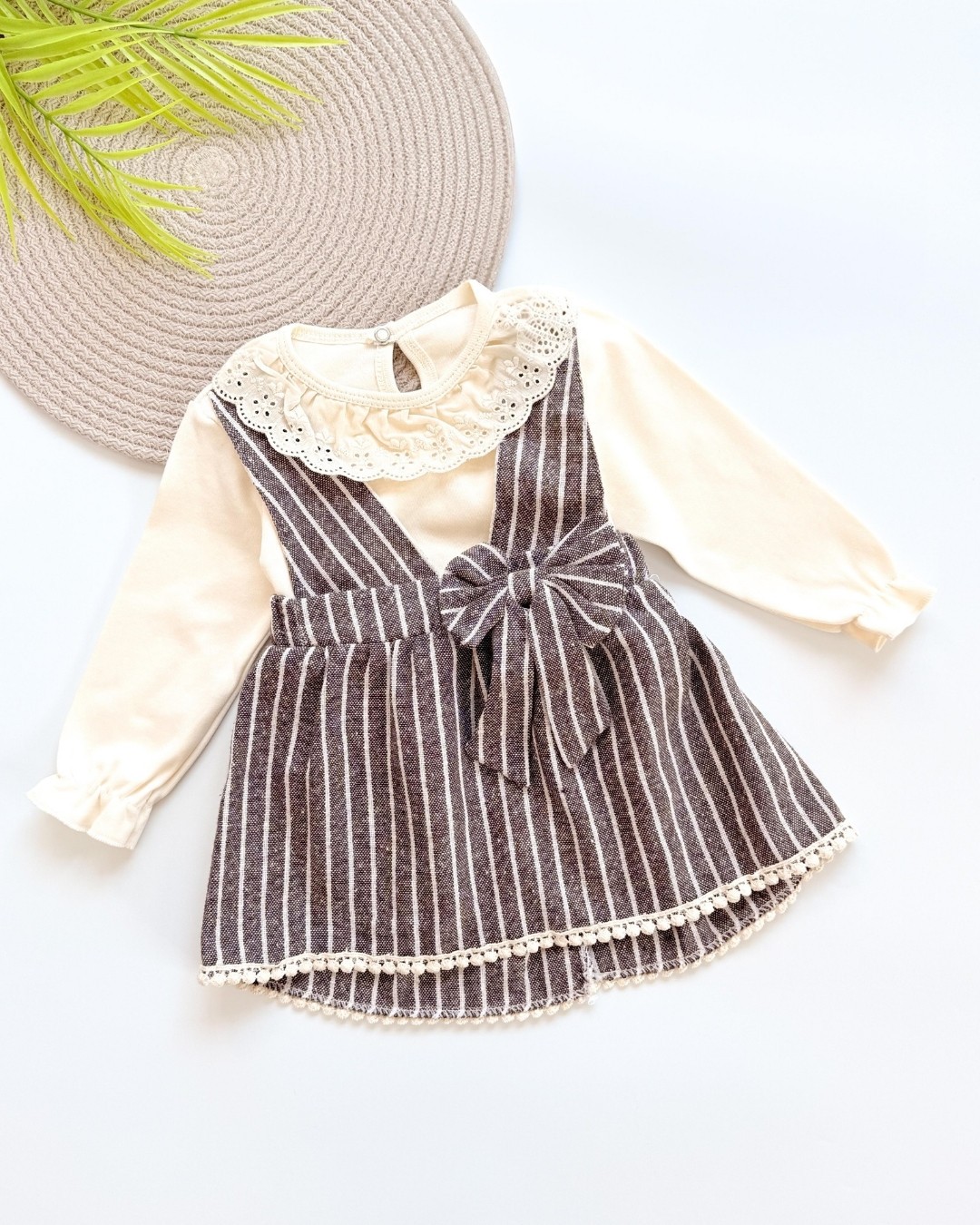 BowBelle Dantel Yakalı Kız Bebek Elbisesi ELB06 - Kahve