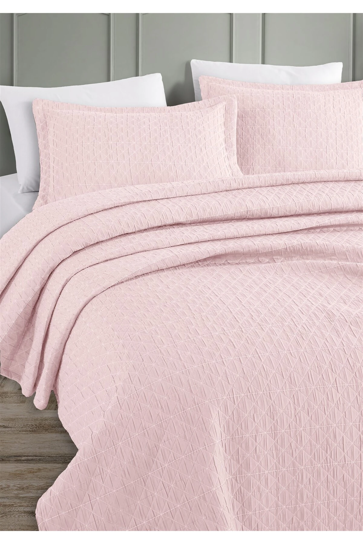 Dolgulu Jakarlı Yatak Örtüsü Seti Çift Kişilik Bej 230x240 cm - eci̇pse pudra