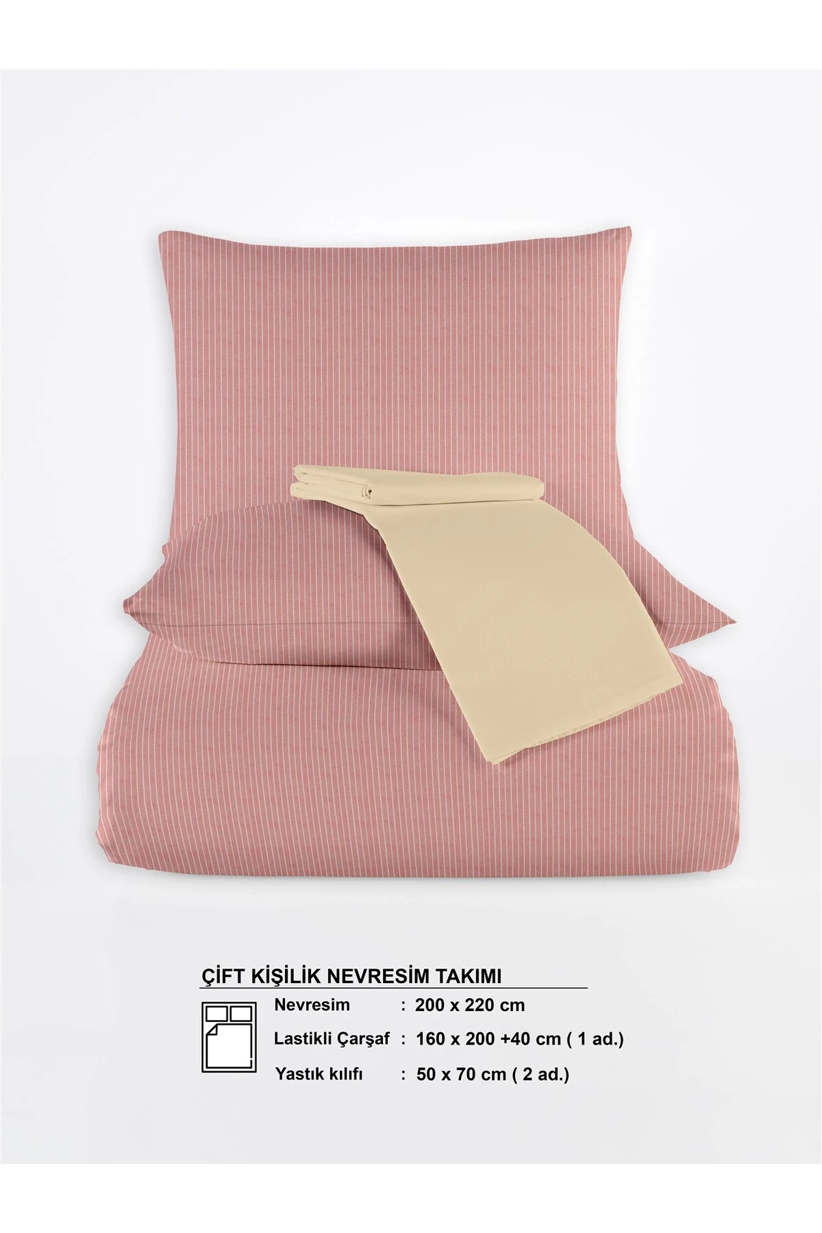 Chıc %100 Pamuk Ranforce Akay  Ipliği Boyalı Nevresim Takımı Çift Kişilik - 200x220 cm - kirmizi
