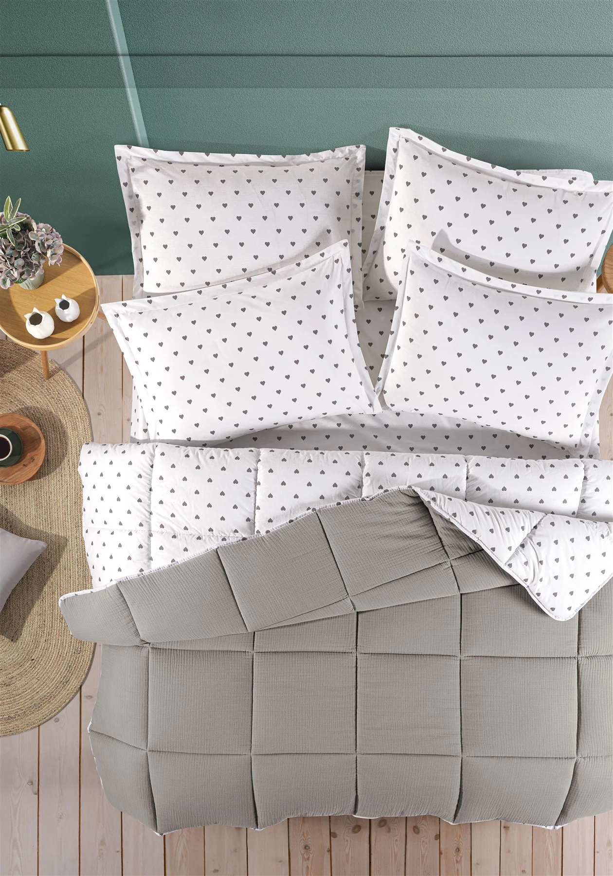 Lovely Timeless %100 Pamuk 4 Kat Müslin Comfort Uyku Seti Çift Kişilik 195x215 cm - Gri̇