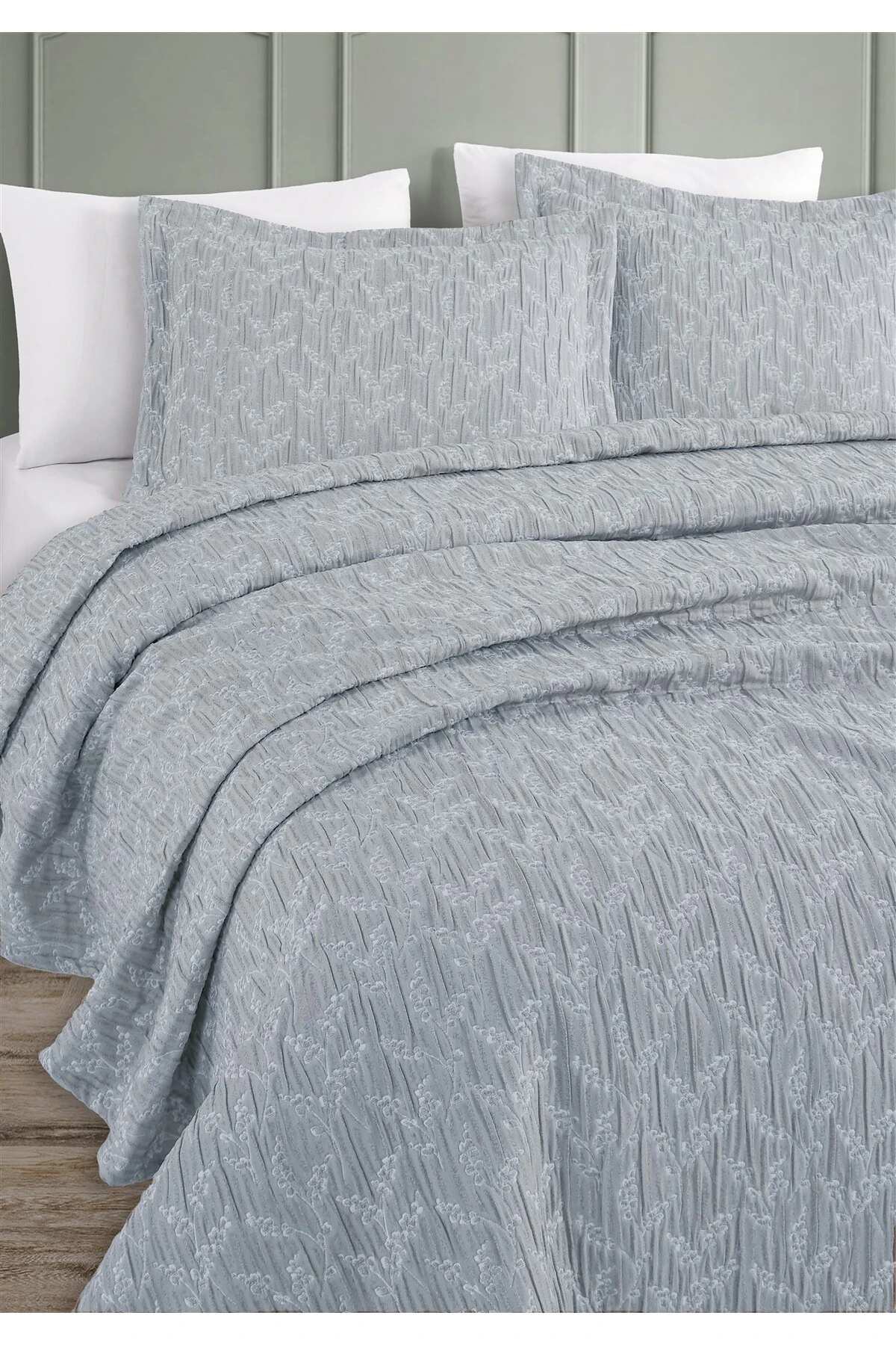 Dolgulu Jakarlı Yatak Örtüsü Seti Çift Kişilik Bej 230x240 cm - fayne i̇ndi̇go