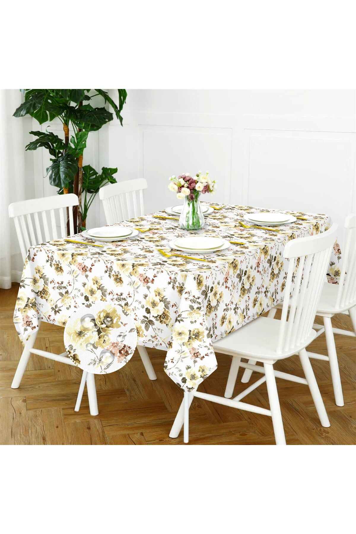 Canvas Desenli Sıvı Geçirmez Leke Tutmaz Masa Örtüsü