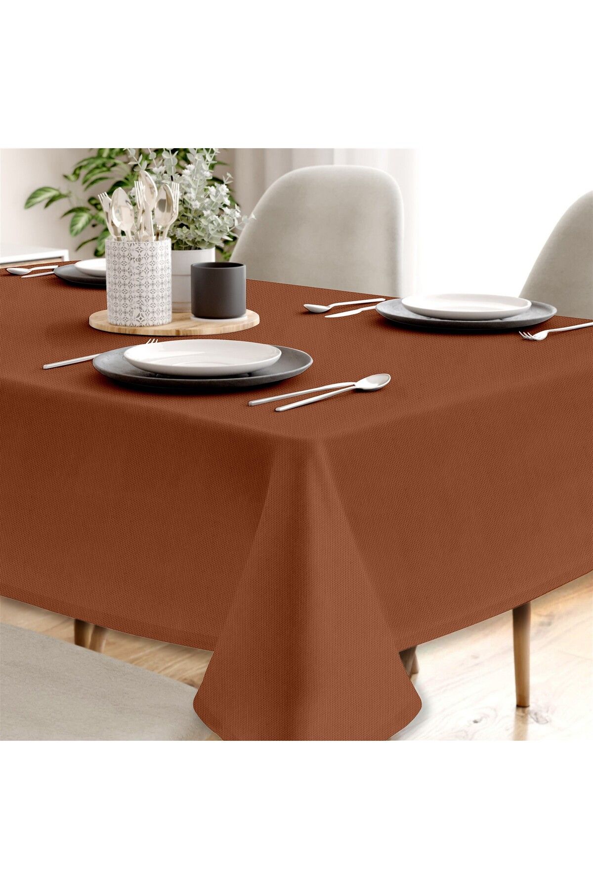 Canvas Sıvı Geçirmez Leke Tutmaz Masa Örtüsü - Kıremi̇t