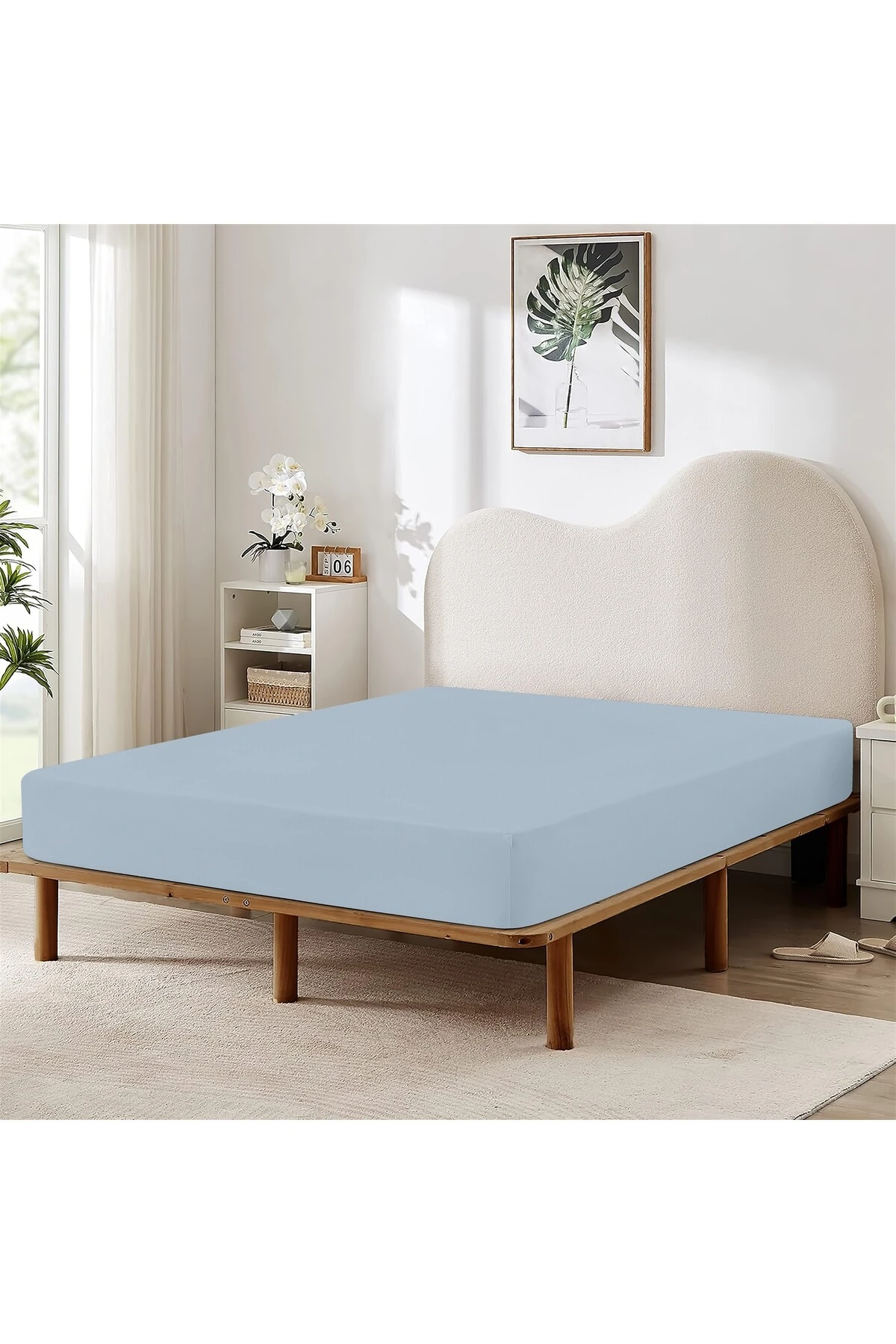 %100 Pamuk Penye Lastikli Çarşaf - Mavi̇