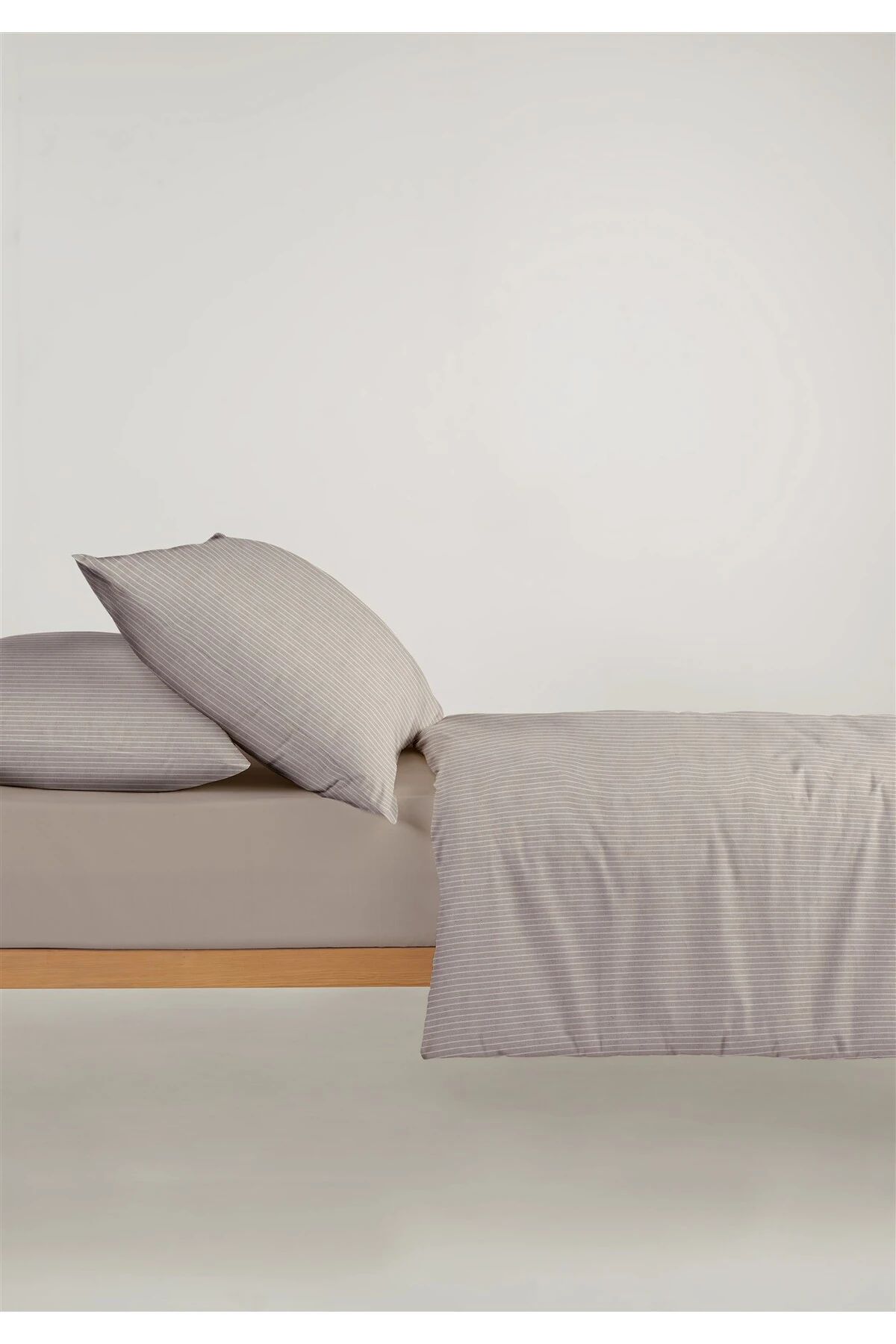 Line %100 Pamuk Ranforce Akay Ipliği Boyalı Nevresim Takımı Tek Kişilik - 160x220 cm - akay bej