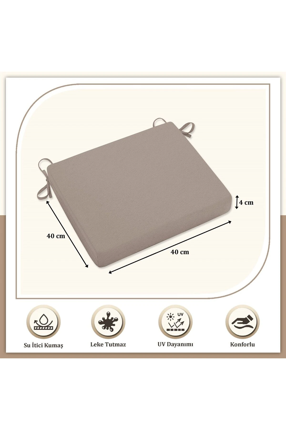 Canvas 4 'lü Sıvı Geçirmez Leke Tutmaz Fermuarlı Bağcıklı Sandalye Minderi 40 x 40 cm