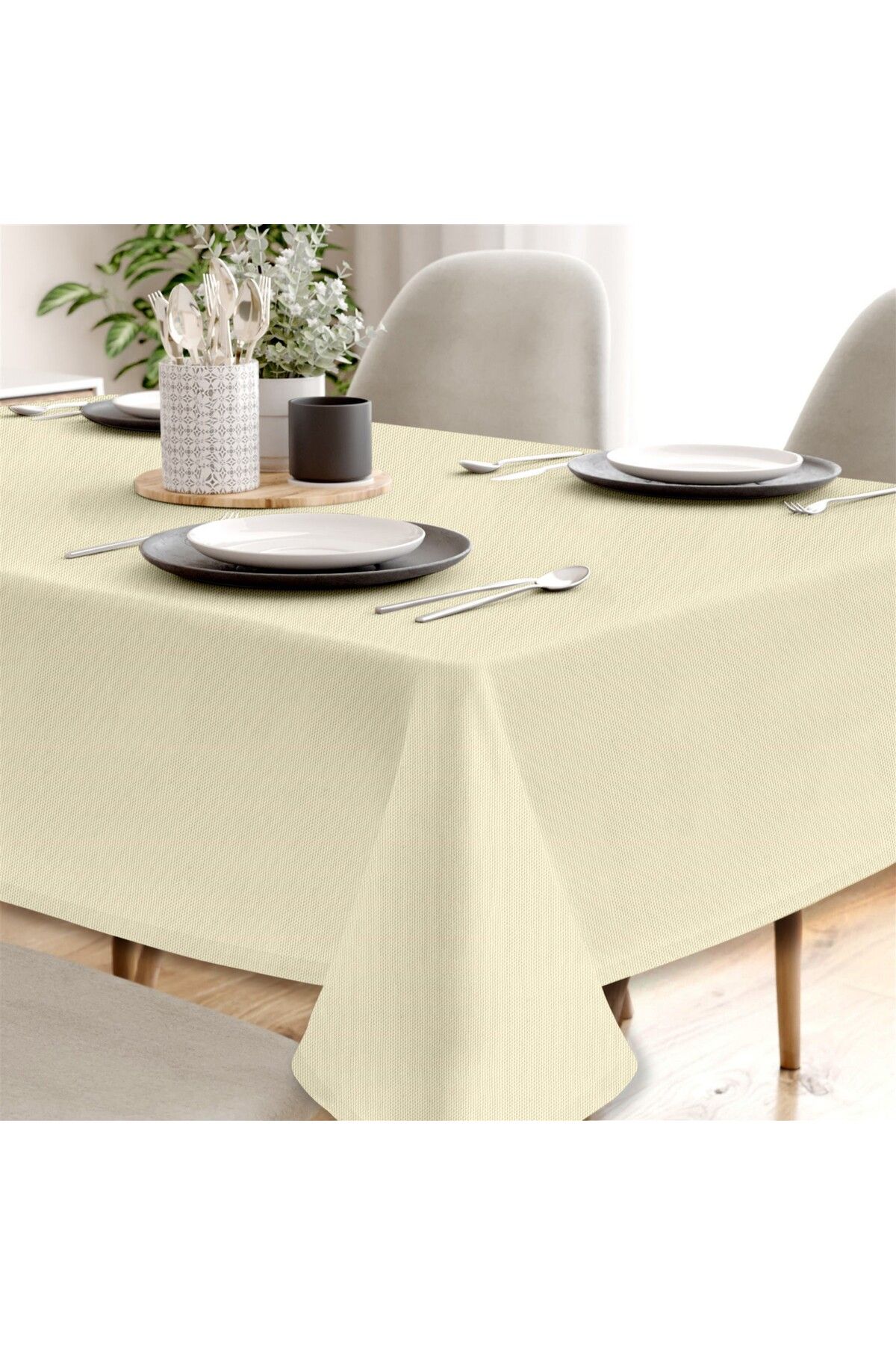 Canvas Sıvı Geçirmez Leke Tutmaz Masa Örtüsü - Ekru