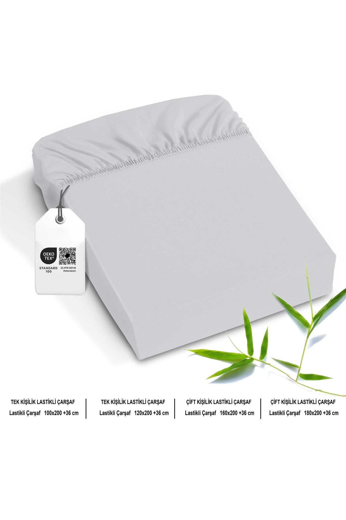 %100 Pamuk Bambu Lastikli Çarşaf - Gri̇