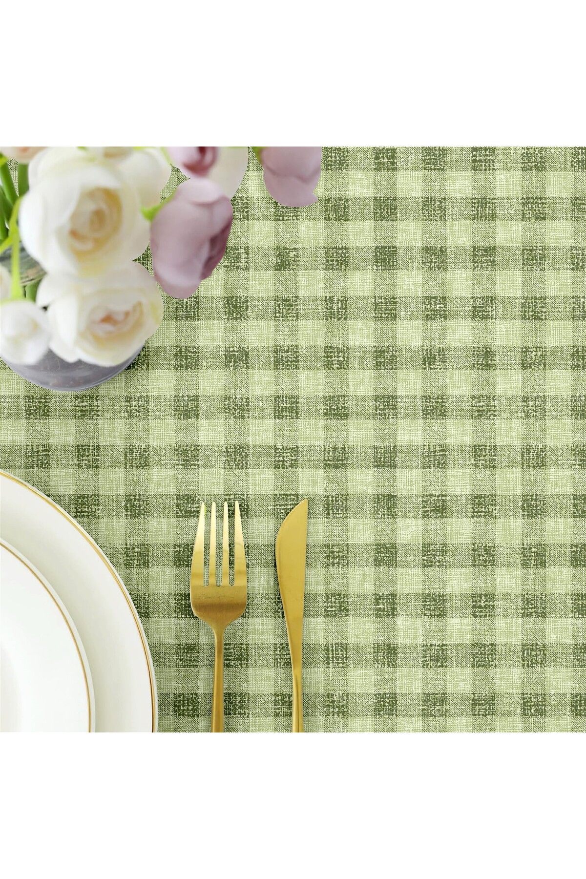 Canvas Ekose  Sıvı Geçirmez Leke Tutmaz Masa Örtüsü