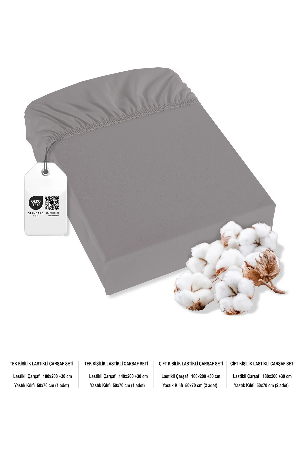 Siena Ranforce %100 Pamuk Lastikli Çarşaf Seti - Koyu Gri̇