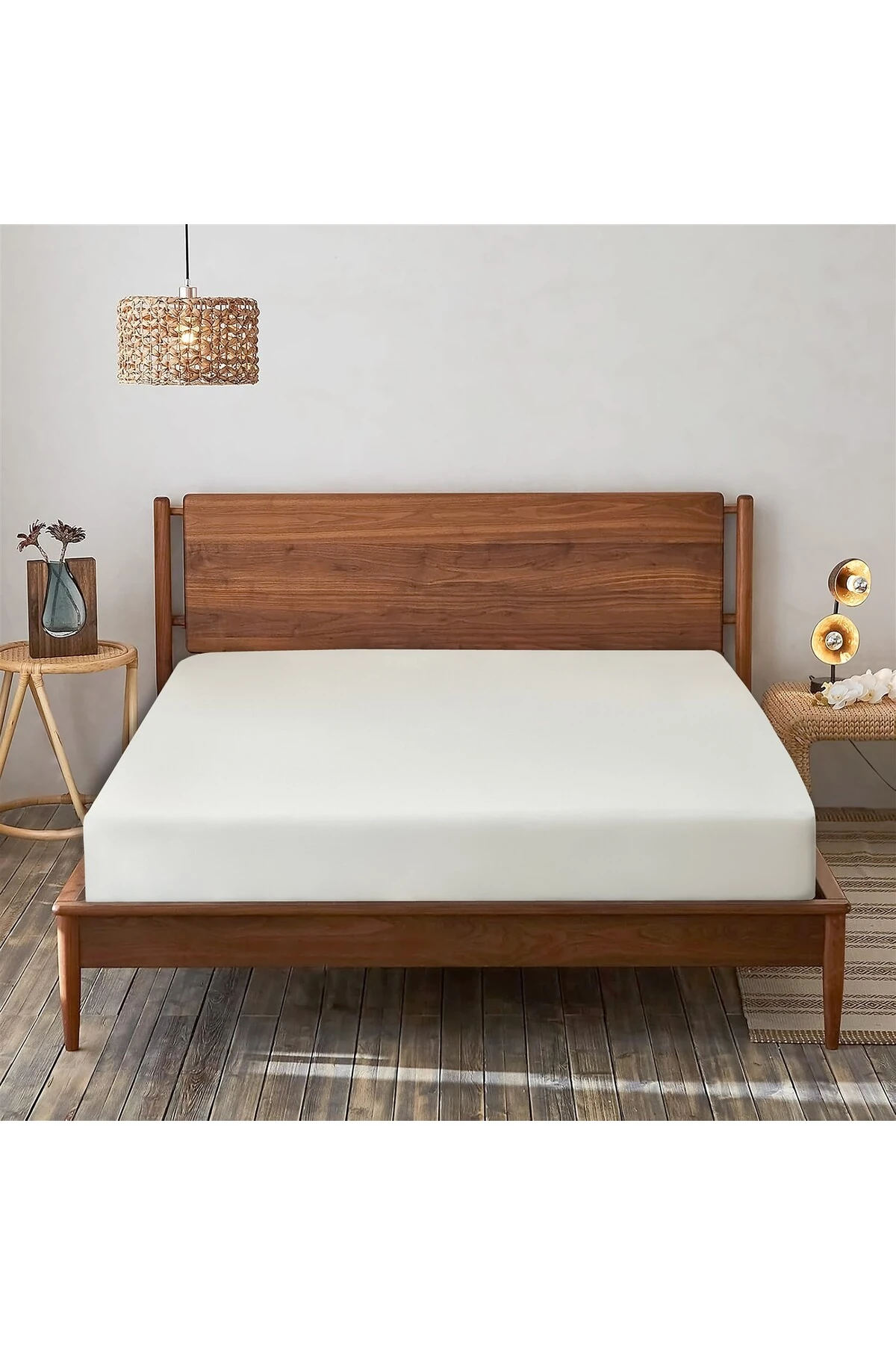 %100 Pamuk Bambu Lastikli Çarşaf - Beyaz