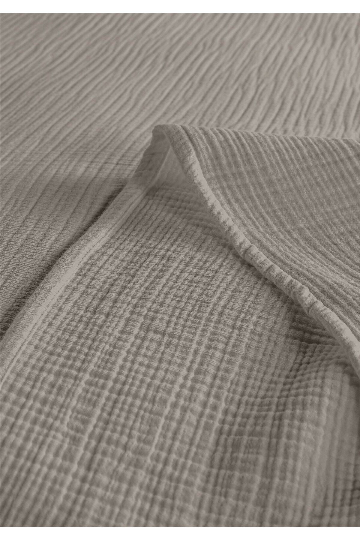 % 100 Doğal Pamuk 4 Kat Müslin Lüks Tek Kişilik Pike Takımı 160x230cm - Açik Gri̇