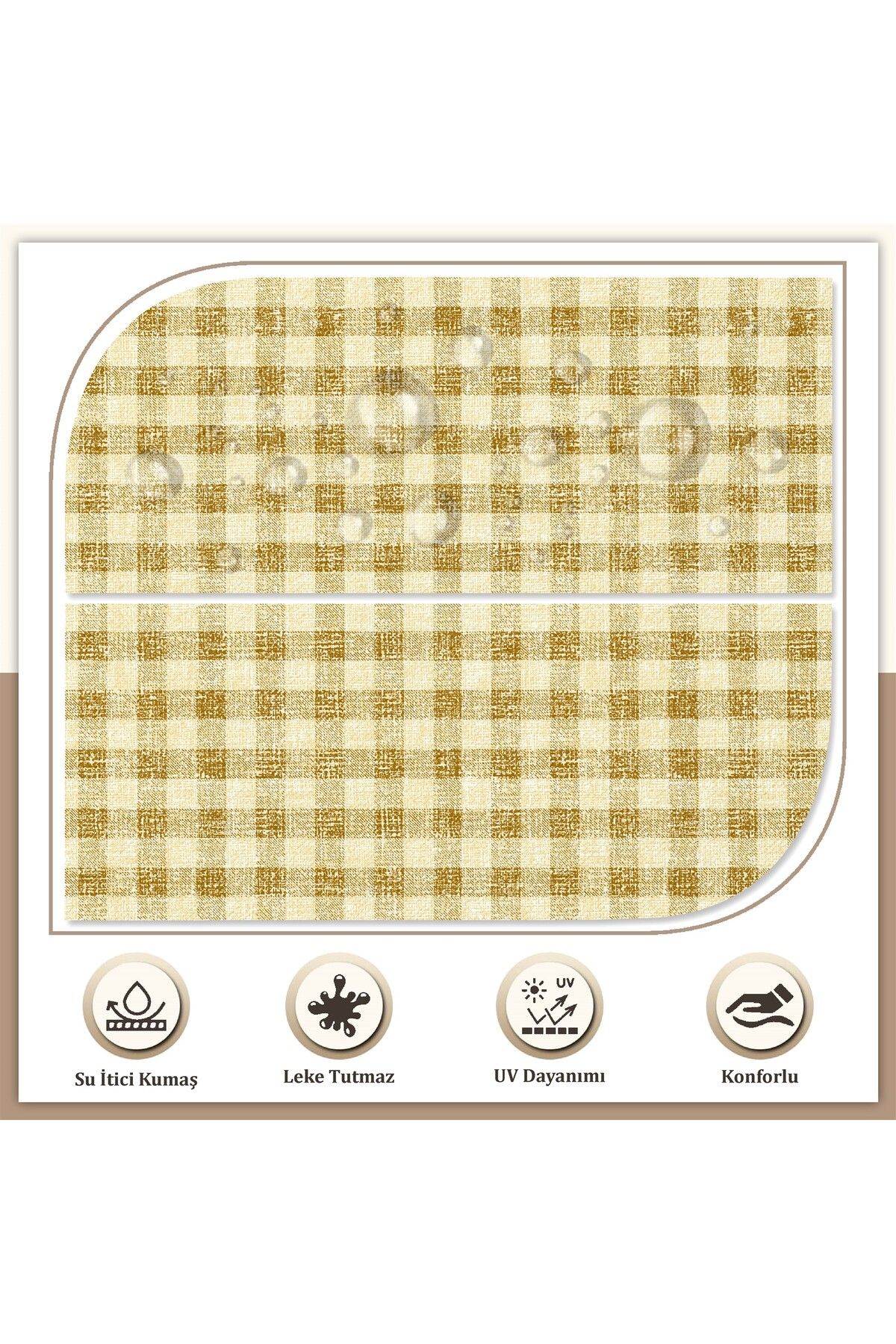 Canvas 2'li Ekose Sıvı Geçirmez Leke Tutmaz Fermuarlı Bağcıklı Sandalye Minderi 40 x 40 cm