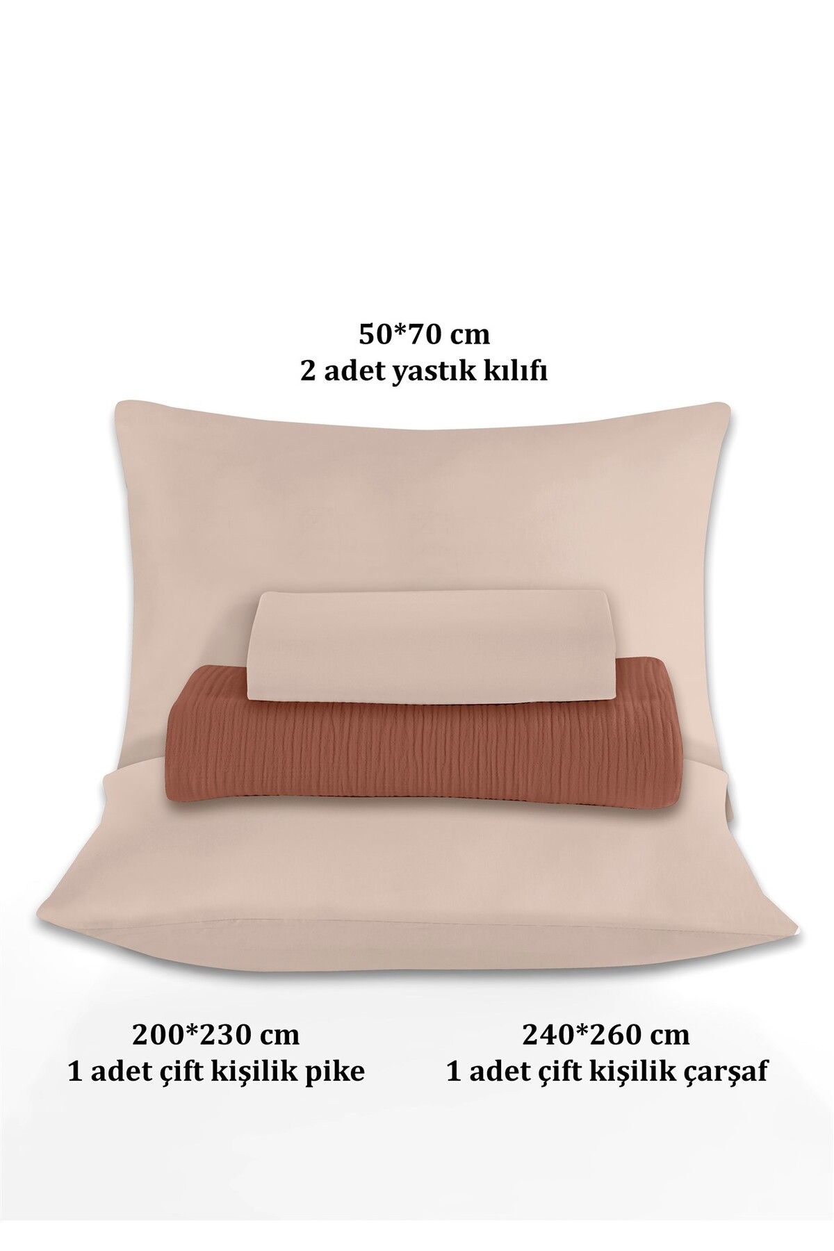 % 100 Doğal Pamuk 4 Kat Müslin Lüks Çift Kişilik Pike Takımı  200x230cm