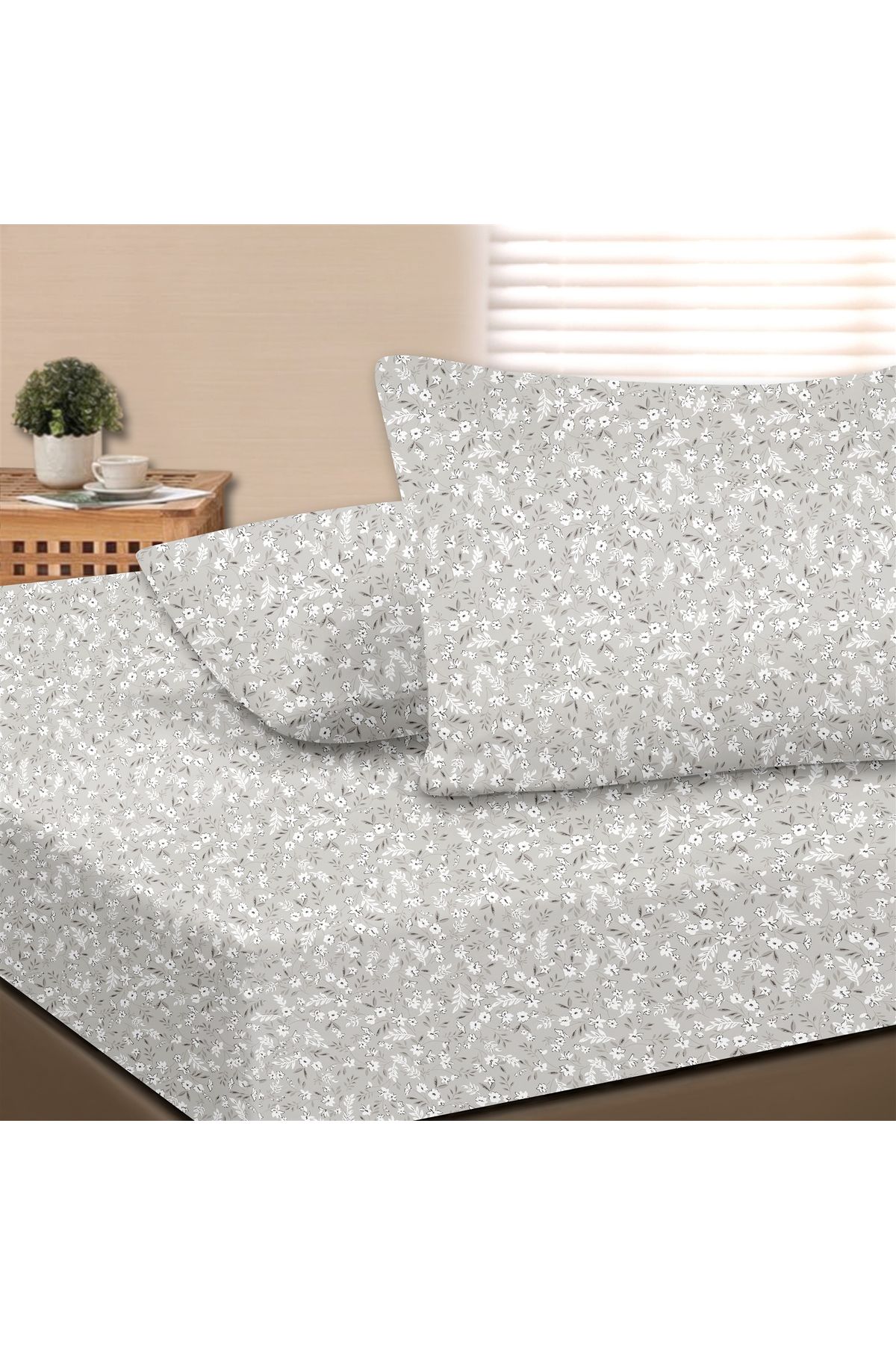 Dalya %100 Pamuk Çift Kişilik Lastikli Çarşaf Seti Açık Bej - 160x200+30 cm