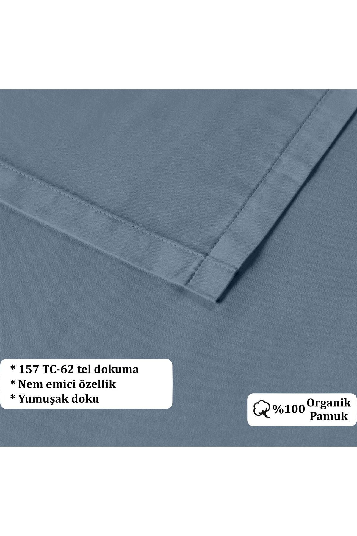 Organik Pamuk Akfil Düz Çarşaf Seti Çift Kişilik 240x260 cm - İndi̇go