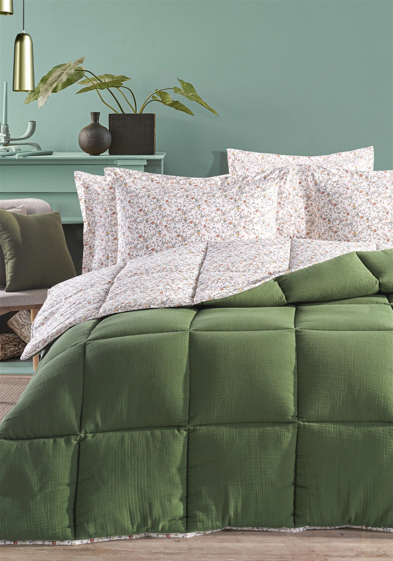 Andy Timeless %100 Pamuk 4 Kat Müslin Comfort Uyku Seti Tek Kişilik 155x215 cm - Yeşil