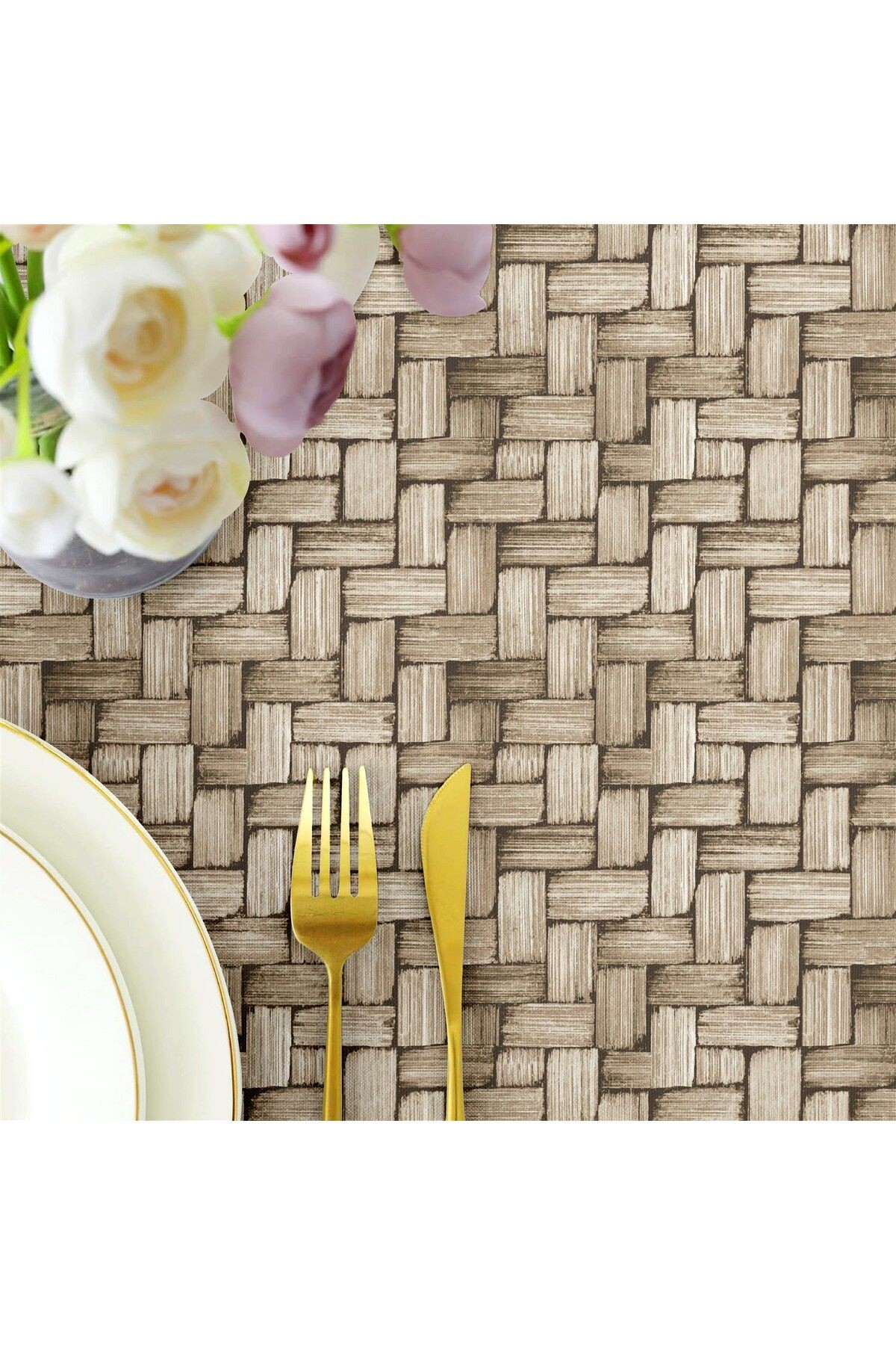 Canvas Wicker Sıvı Geçirmez Leke Tutmaz Masa Örtüsü