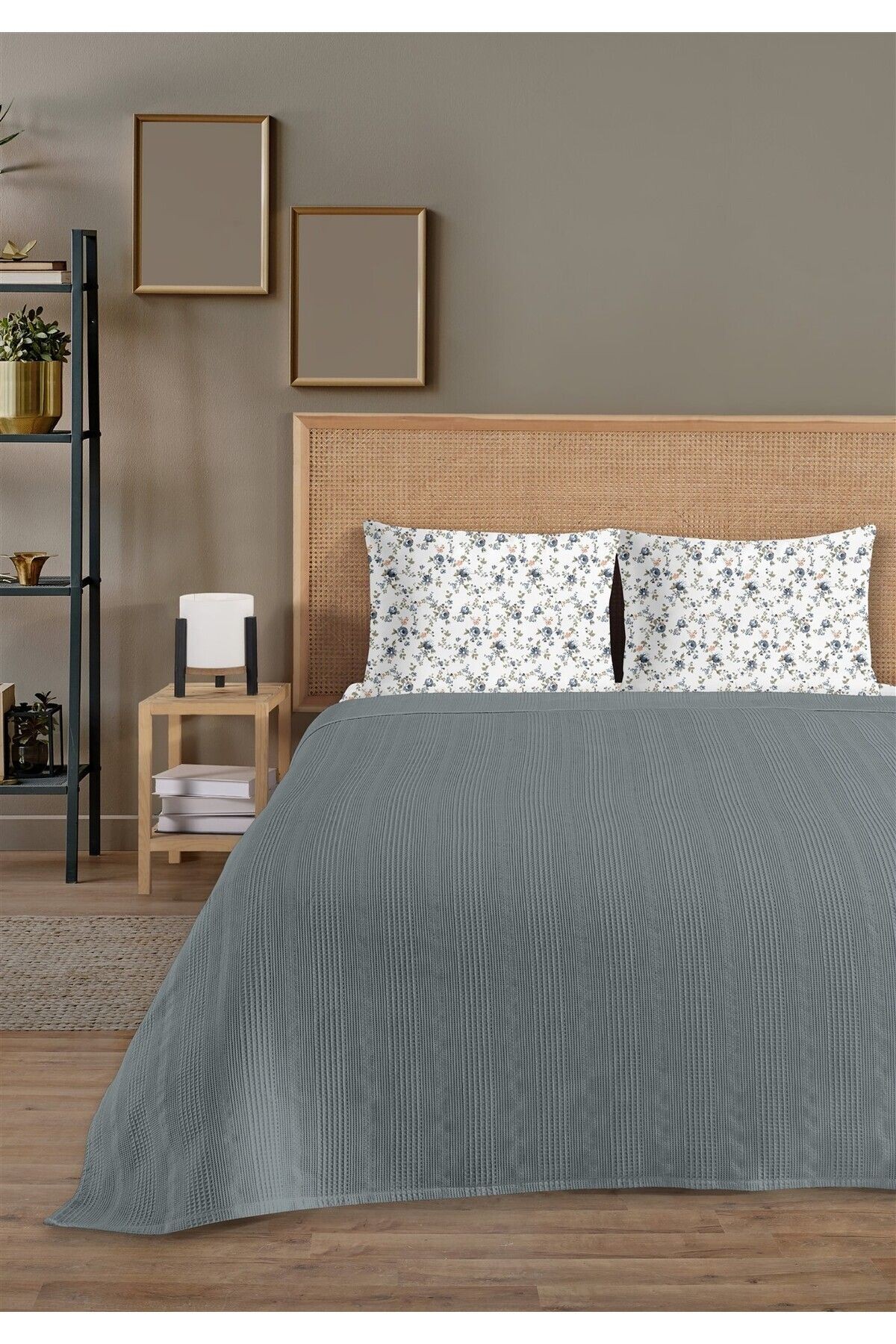 %100 Pamuk Exclusive Antrasit Çift Kişilik Pike Takımı 200 x 230 cm