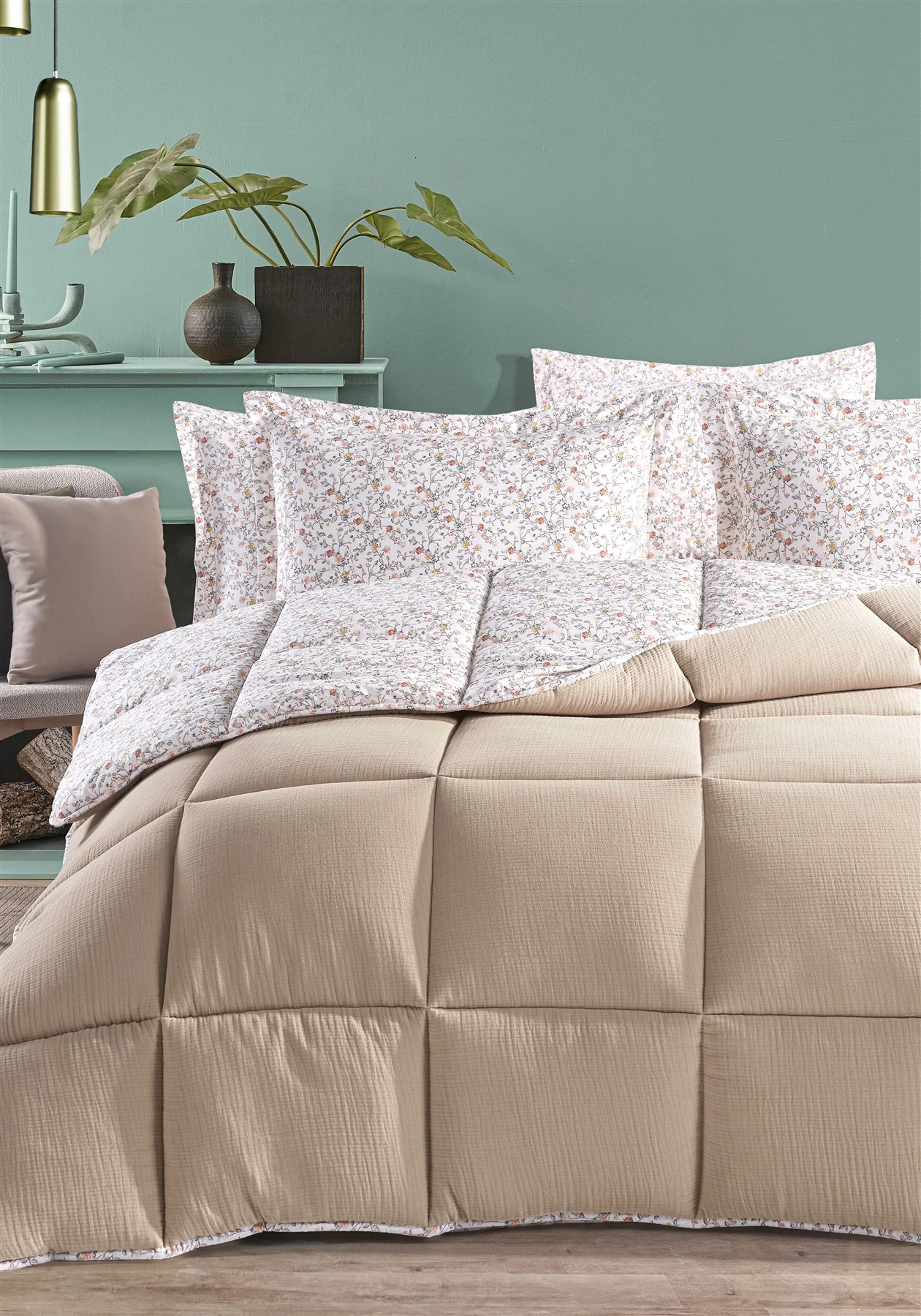 Andy Timeless %100 Pamuk 4 Kat Müslin Comfort Uyku Seti Tek Kişilik 155x215 cm - Bej