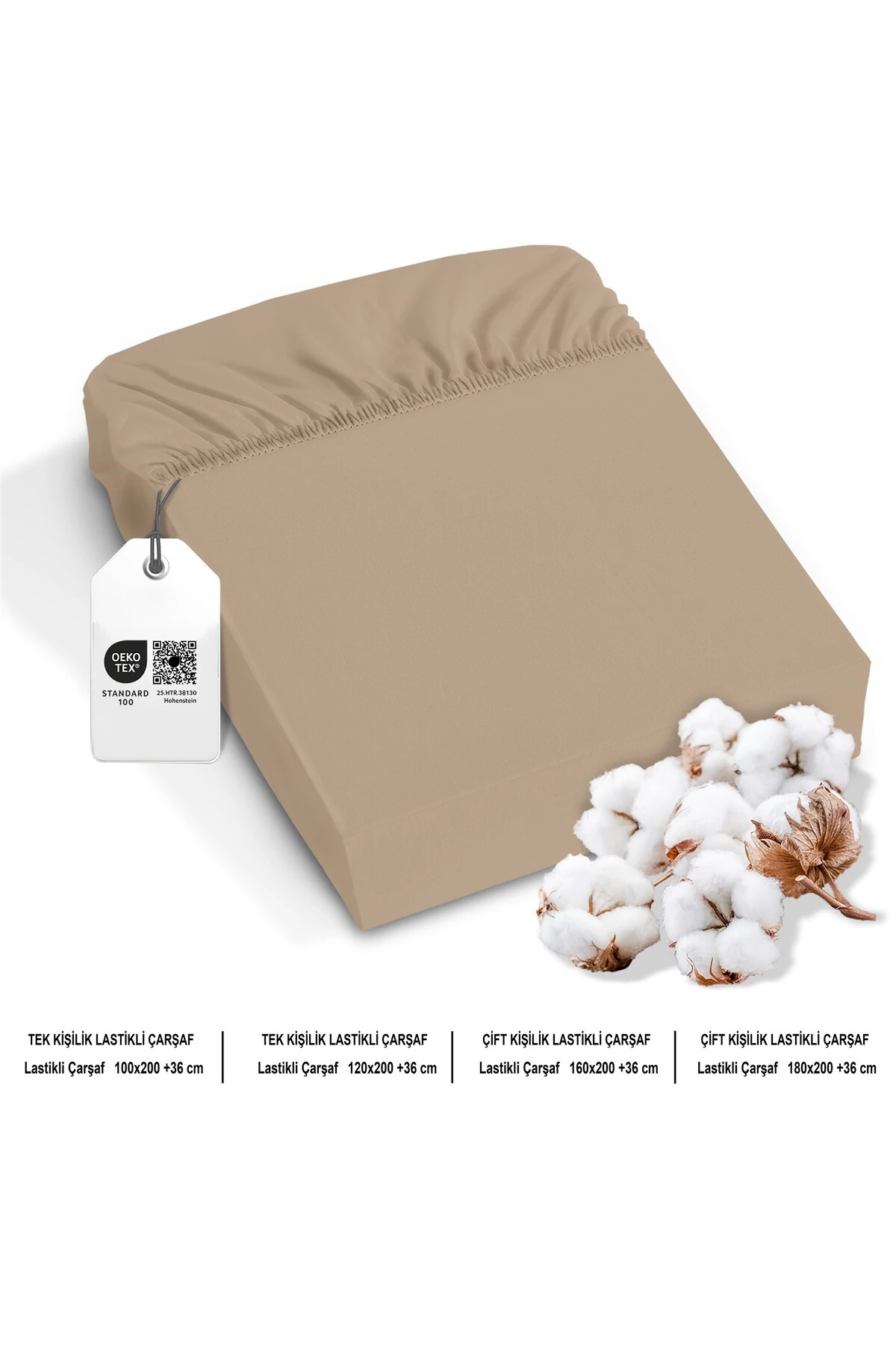 %100 Pamuk Penye Lastikli Çarşaf - Bej