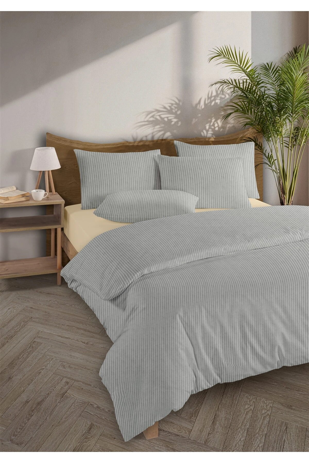 Chıc %100 Pamuk Ranforce Akay  Ipliği Boyalı Nevresim Takımı Çift Kişilik - 200x220 cm - Koyu Gri̇