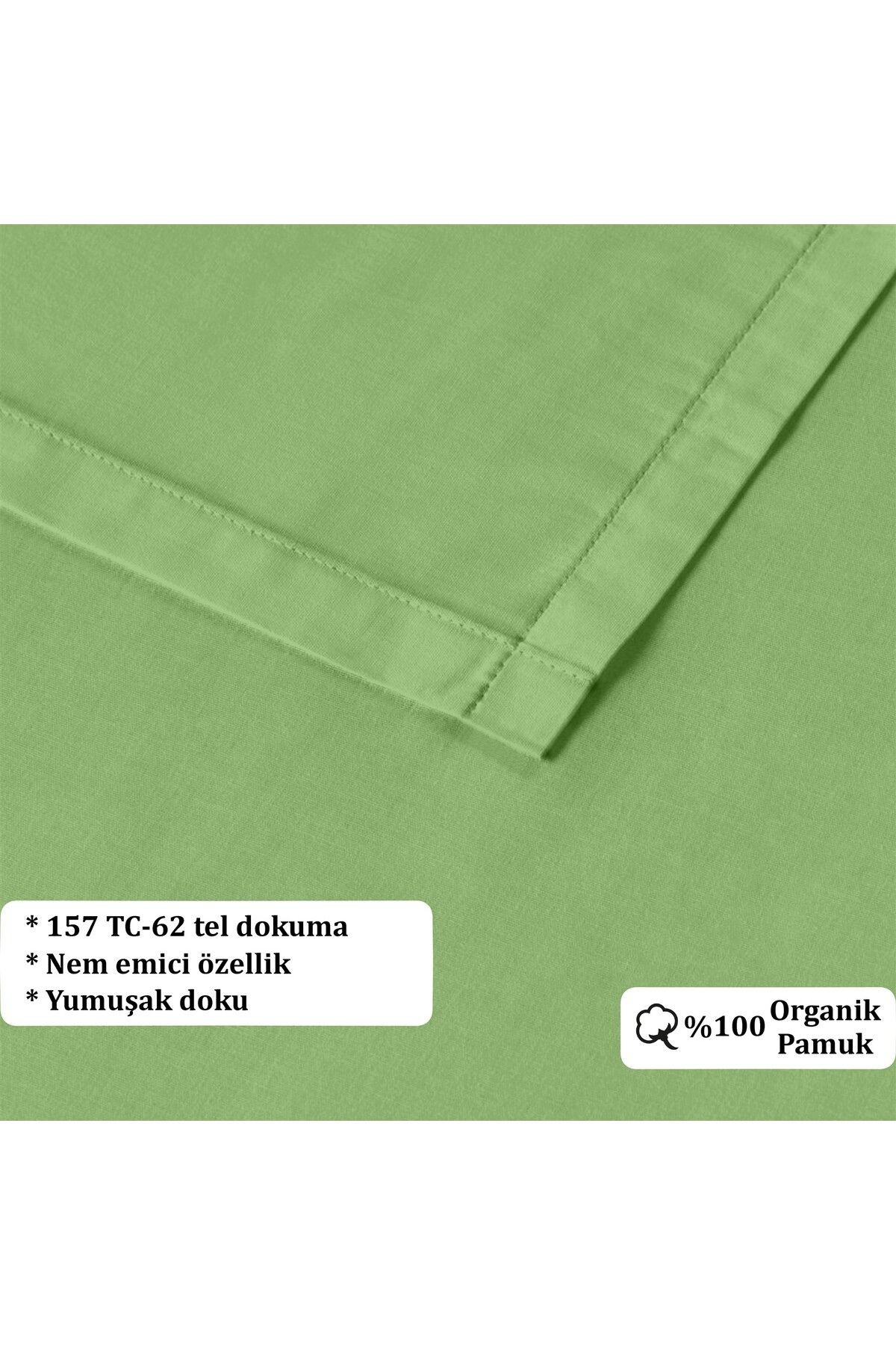 Organik Pamuk Akfil Düz Çarşaf Seti Çift Kişilik 240x260 cm - Yeşil