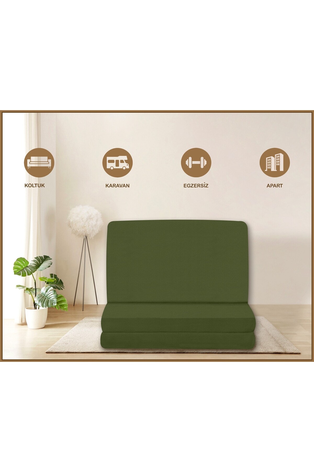 Canvas Açık Bej Fermuarlı Katlanabilir Yer Yatağı Yer Minderi 6cm