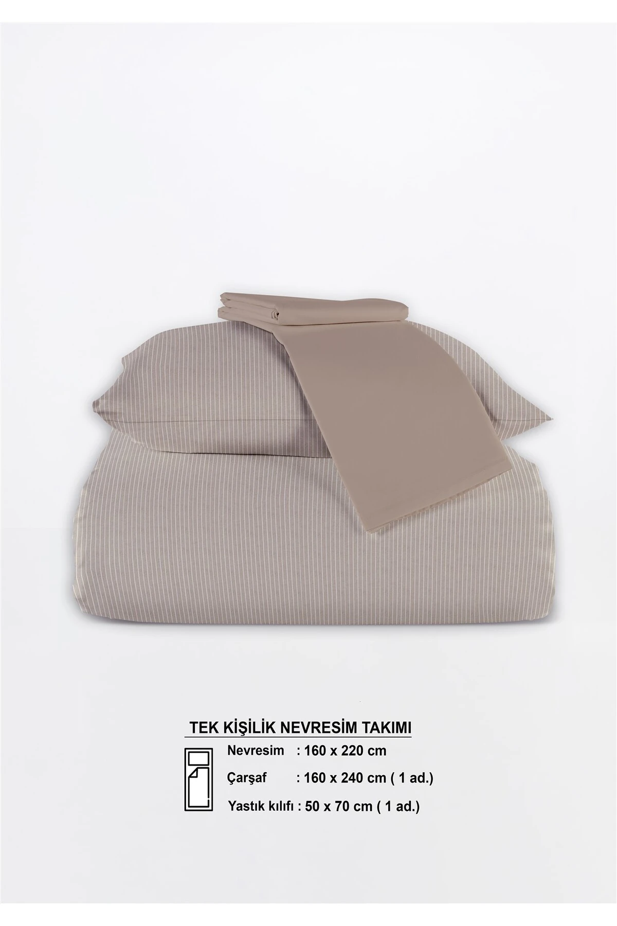 Line %100 Pamuk Ranforce Akay Ipliği Boyalı Nevresim Takımı Tek Kişilik - 160x220 cm - akay bej