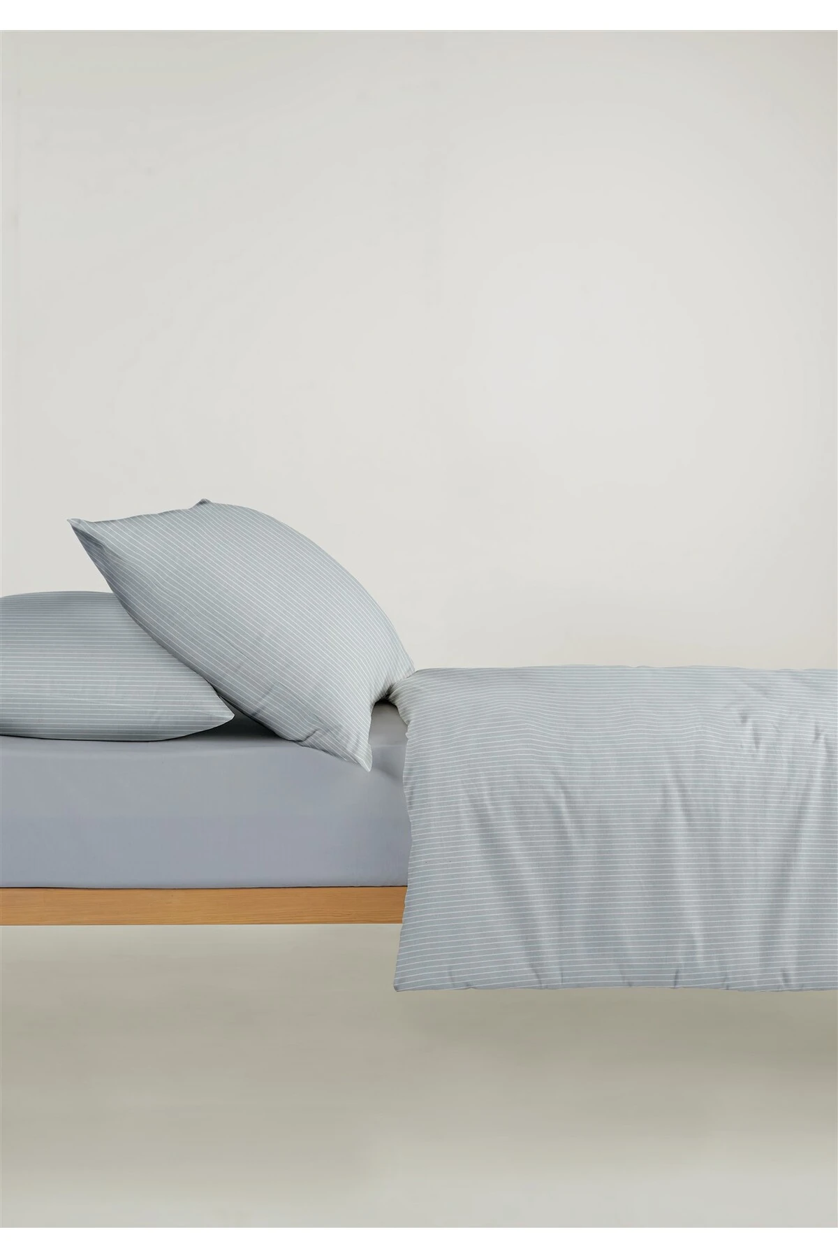 Line %100 Pamuk Ranforce Akay  Ipliği Boyalı Nevresim Takımı Çift Kişilik - 200x220 cm - akay açik mavi̇