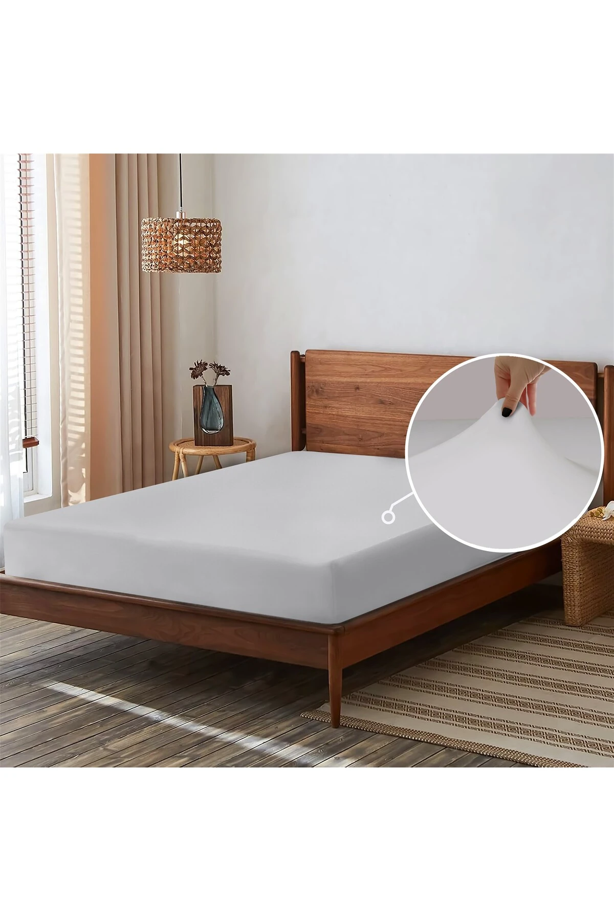 %100 Pamuk Bambu Lastikli Çarşaf - Gri̇