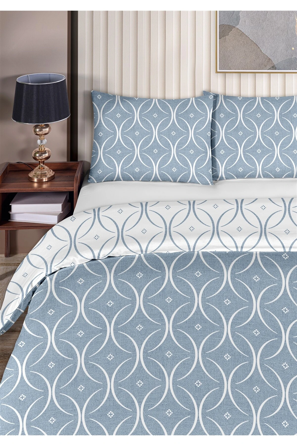 % 100 Pamuk Akfil Desenli Tek Kişilik Nevresim Seti 160x220cm