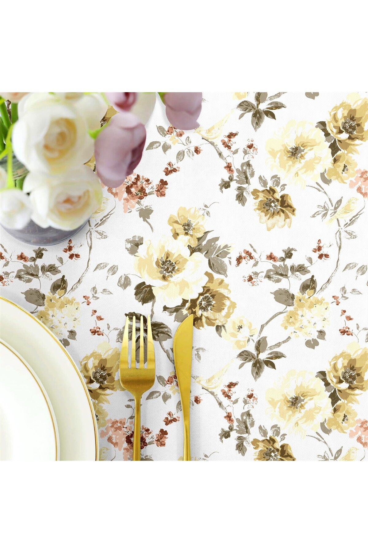 Canvas Desenli Sıvı Geçirmez Leke Tutmaz Masa Örtüsü