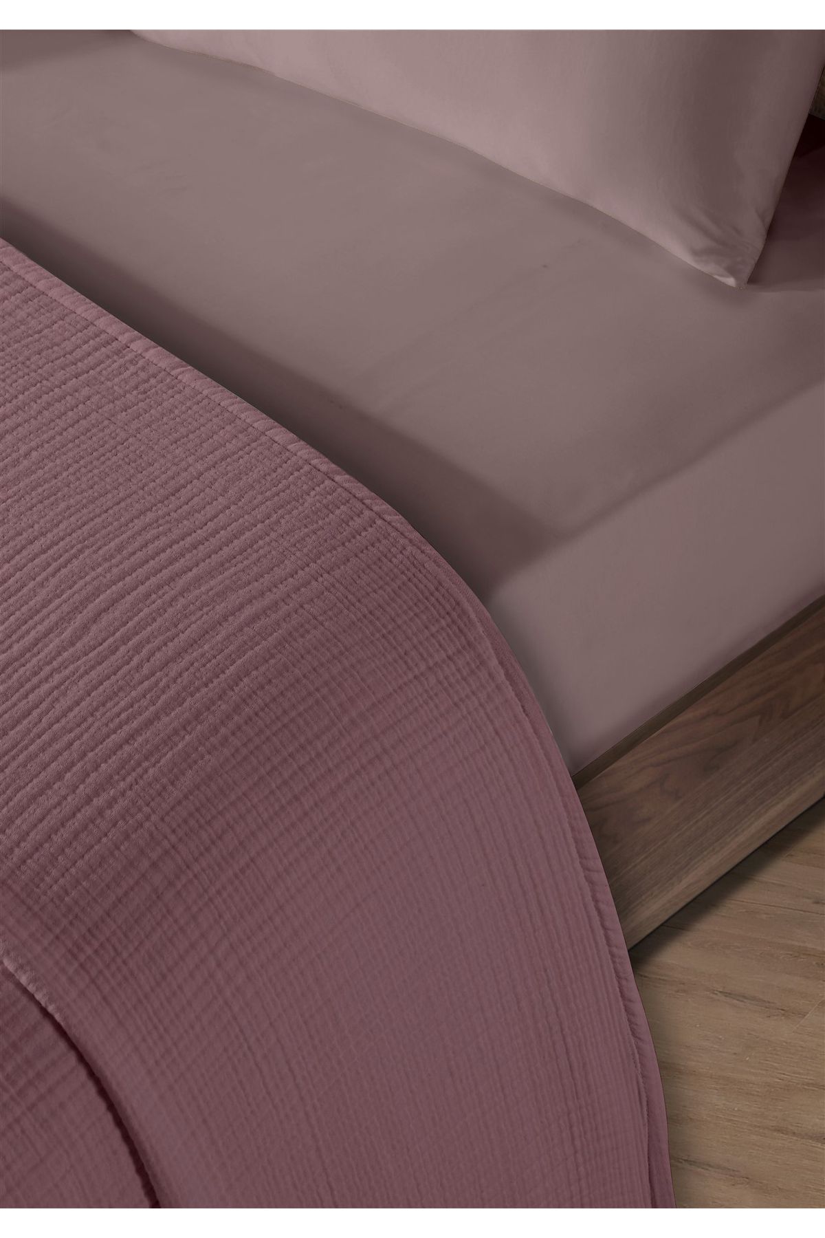 % 100 Doğal Pamuk 4 Kat Müslin Lüks Çift Kişilik Pike Takımı  200x230cm - Gül Kurusu