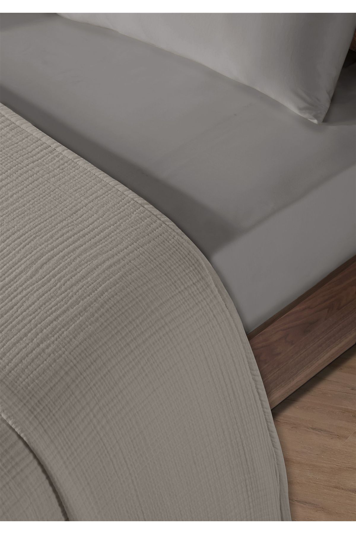 % 100 Doğal Pamuk 4 Kat Müslin Lüks Çift Kişilik Pike Takımı  200x230cm - Açik Gri̇