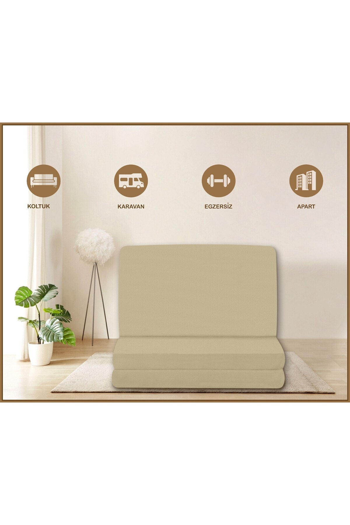 Canvas Açık Bej Fermuarlı Katlanabilir Yer Yatağı Yer Minderi 8cm