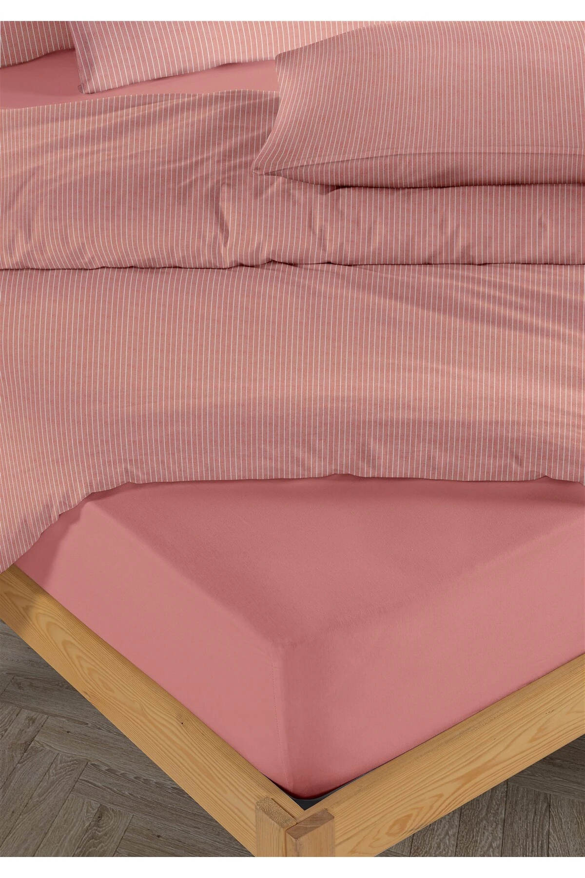 Line %100 Pamuk Ranforce Akay Ipliği Boyalı Nevresim Takımı Tek Kişilik - 160x220 cm - akay kirmizi